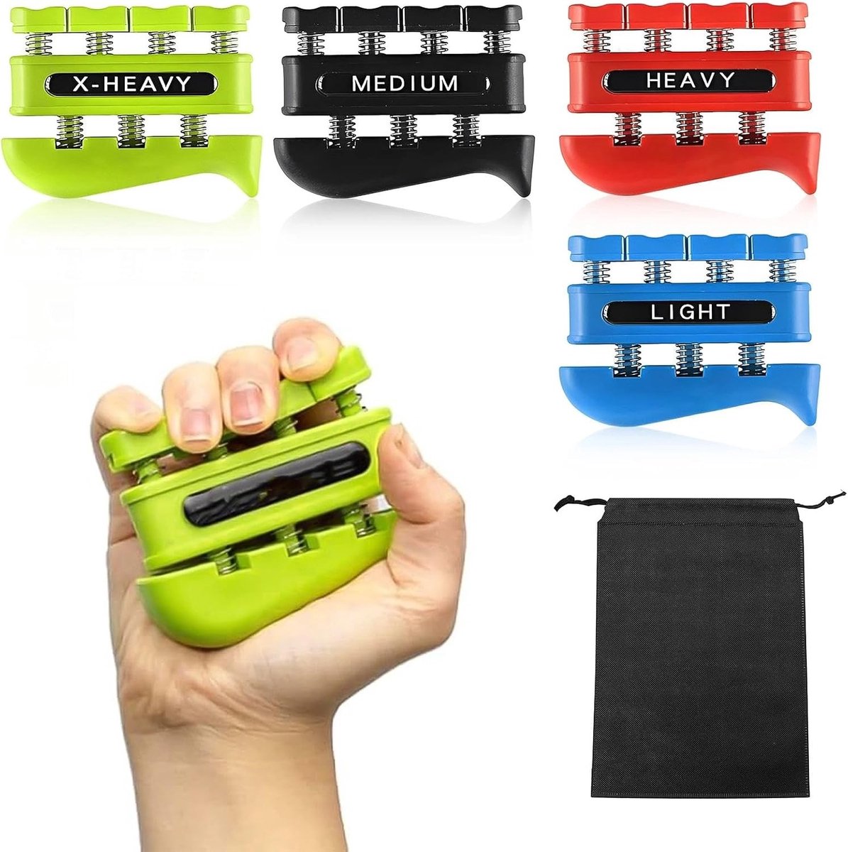 Handtrainer Set met 4 Stuks, Vinger Grip Versterker voor Krachttraining, Ideaal voor Sporters en Muzikanten