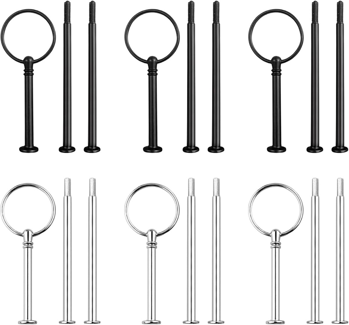 Set van 6 Laag Pliers, Tangle Oplossers, Metalen Stangen en Standhouder voor 2 tot 3 Niveaus, Zilver/Zwart - Perfect voor Organisatie en Opslag