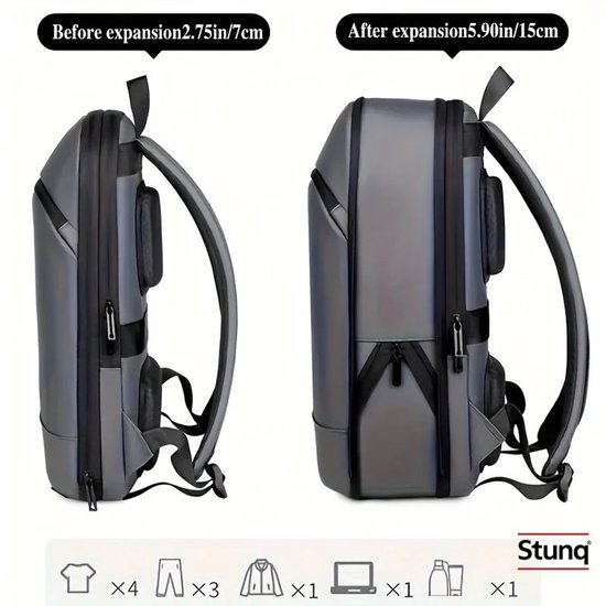 Stunq uitbreidbare laptop rugzak 25L, Grijs