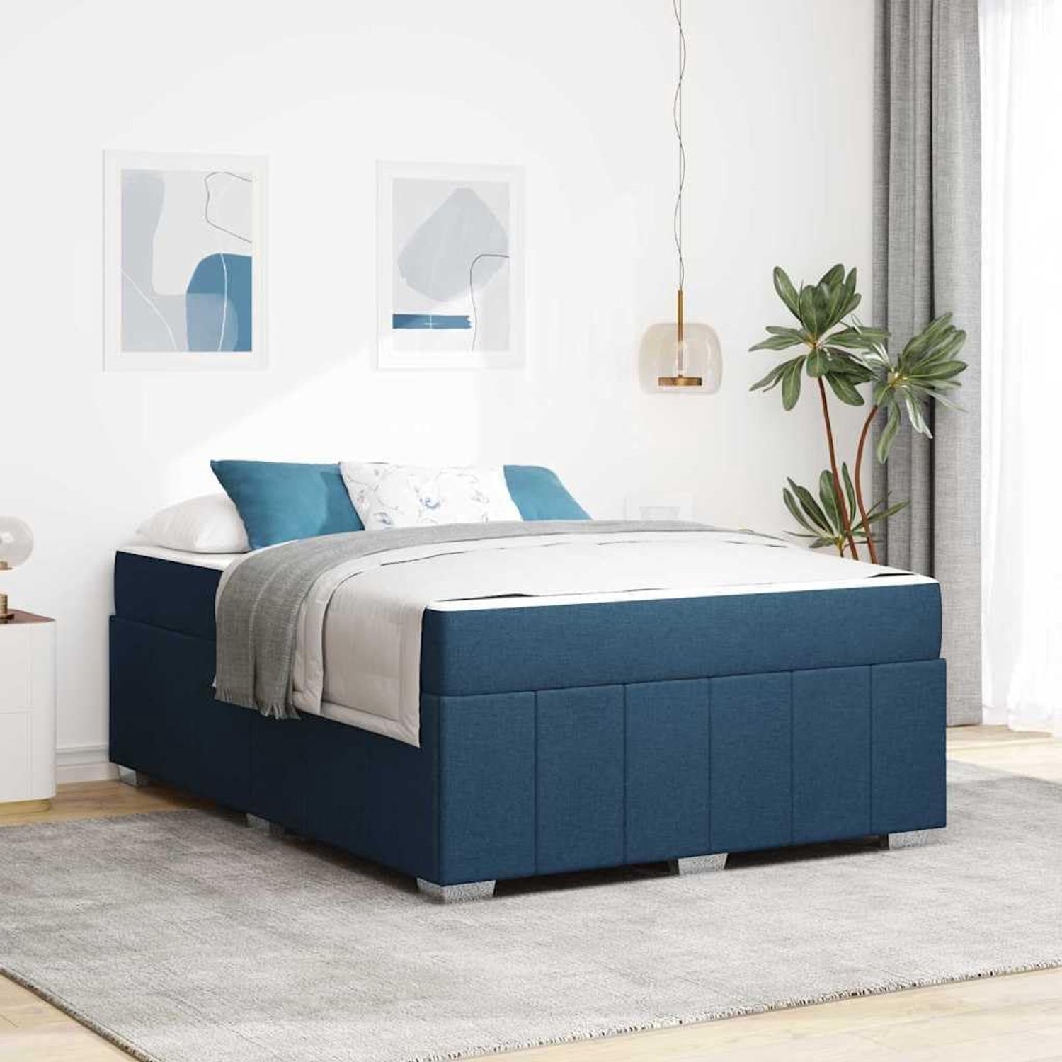 Stof bewerkt hout boxspringbed moderne stijl 140x200 cm blauw