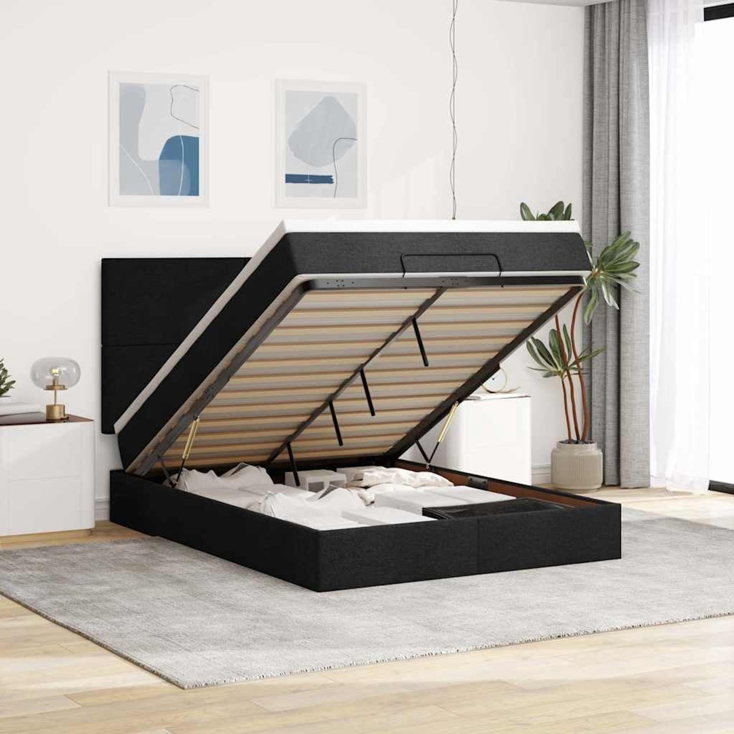 Opbergbed Pocketveringmatras Zwart 140x190 cm