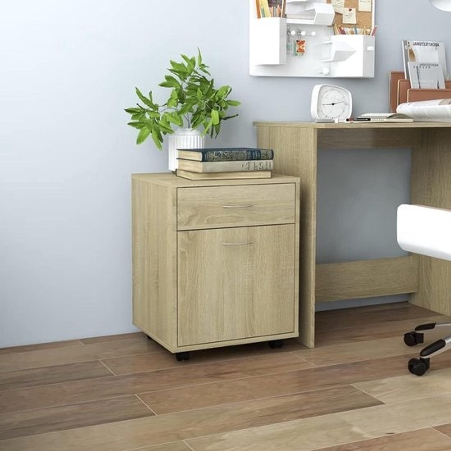 Rolkast - Mobiele archiefkast - Documenten opbergen - Met lade en deur - 45x38x54 cm - Zwart