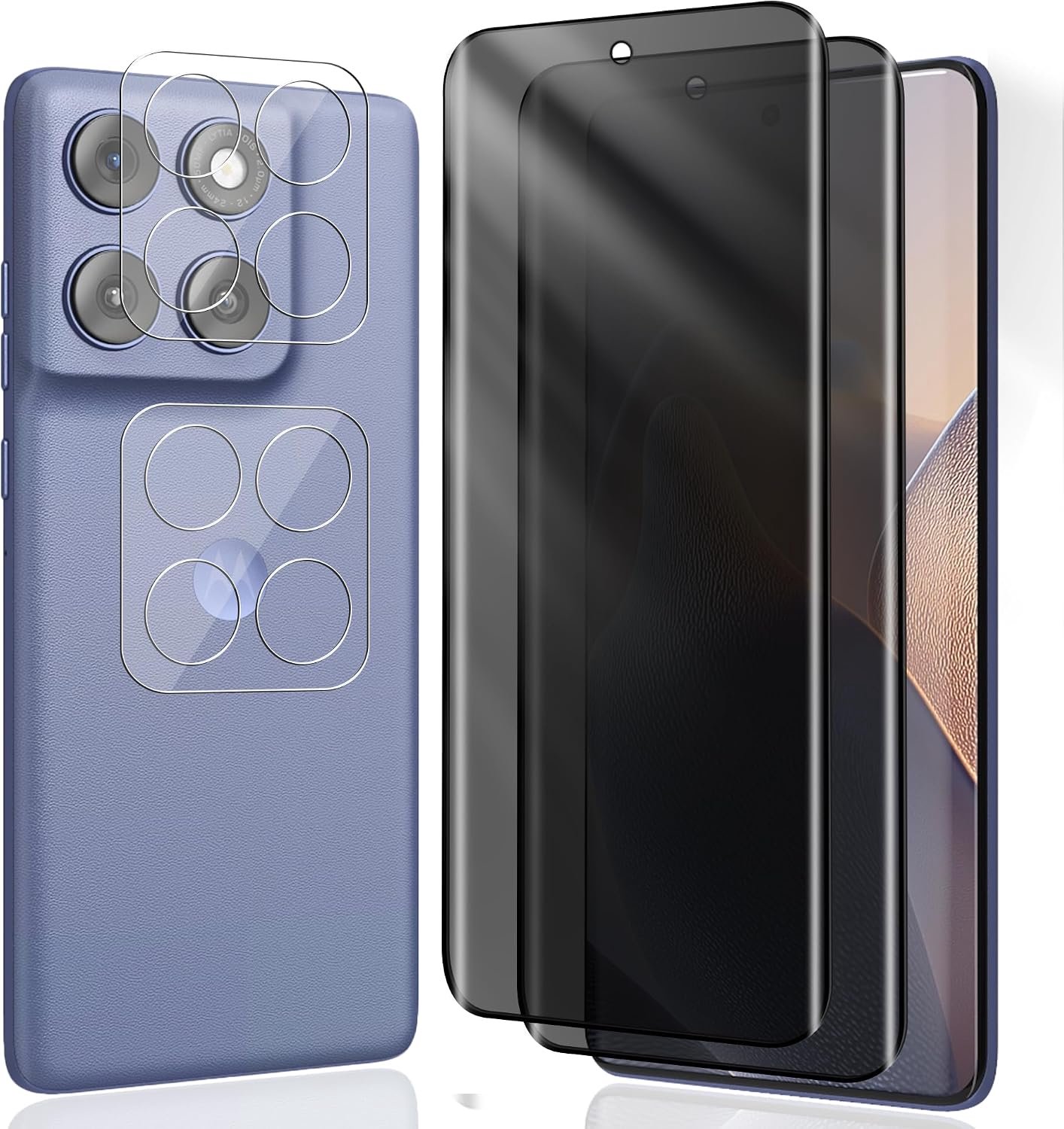 Inkijkbescherming voor pantserglas voor Motorola Edge 60 Fusion, 2 + 2 stuks, privacybeschermfolie + camerabescherming, 9H hardheid, anti-spy, luchtbelvrij, krasbestendig