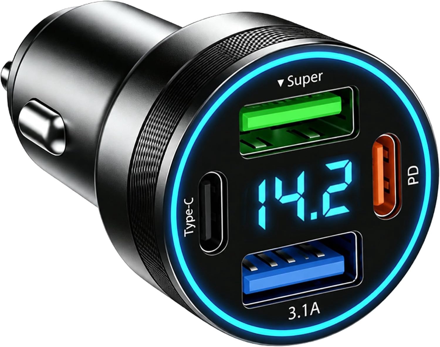 4 poorten sigarettenaansteker USB C, 66 W QC3.0 oplader Aallume sigarettenaansteker & PD 30 W autolader met led-voltmeter
