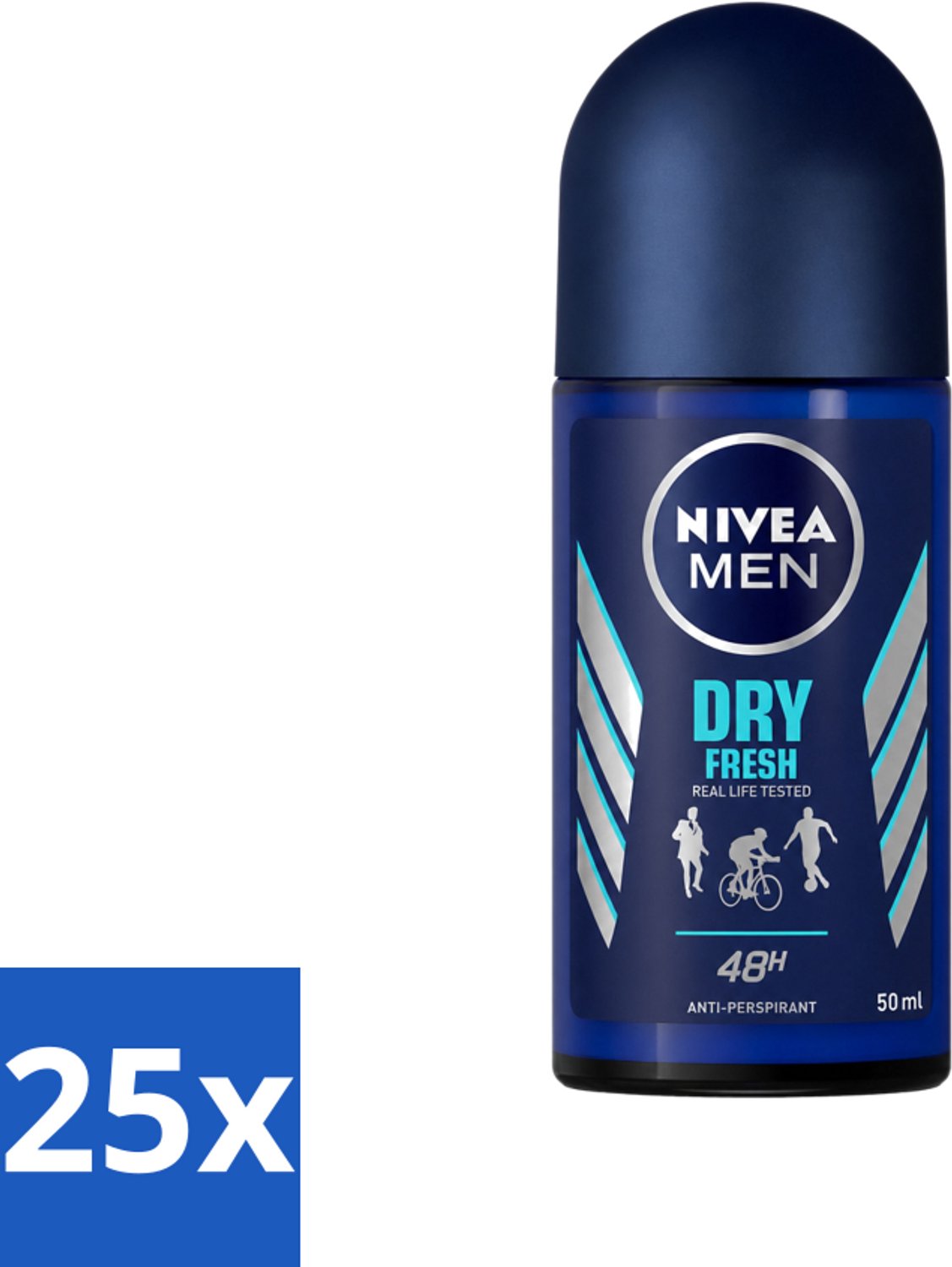 25 x Nivea - Men - Deodorant - Roller - Dry Fresh - 48 Uur Lang Werkend - 50 ml - Voordeelverpakking - 25 stuks