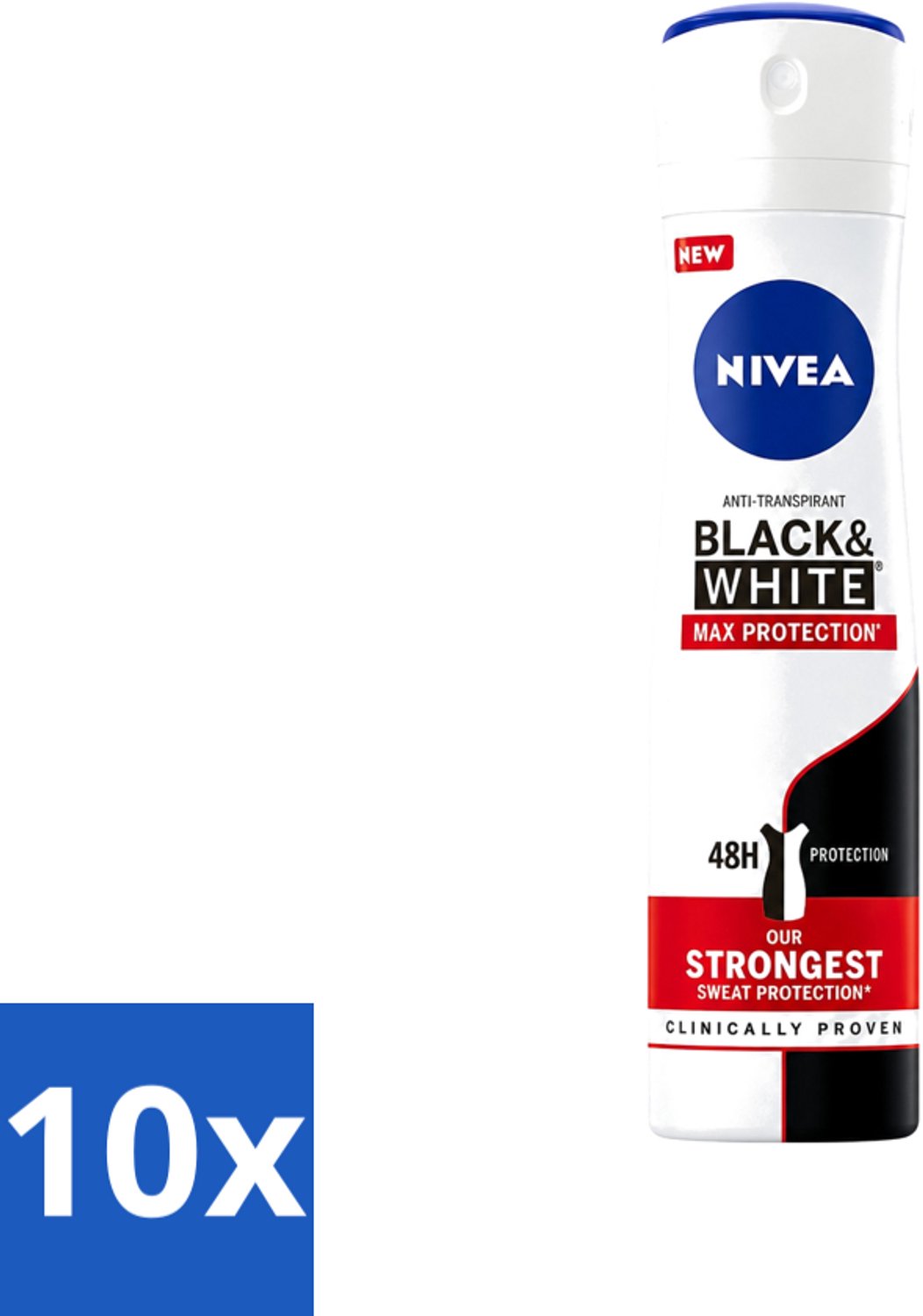 10 x Nivea - Deodorant - Spray - Black & White Max Protection - 150 ml - Voordeelverpakking - 10 stuks