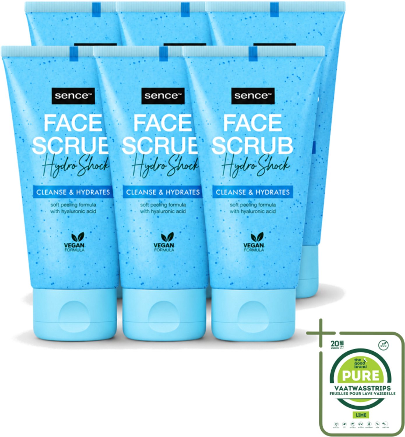 6 x Sence - Alle Huidtypes - Gezichtsscrub - Exfoliërend - 150 ml - Grootverpakking - Vaatwasstrips - Gezichtsscrub - Exfoliëren - Huidverzorging - Huidscrub - Huidverzorging Voor Alle Huidtypes