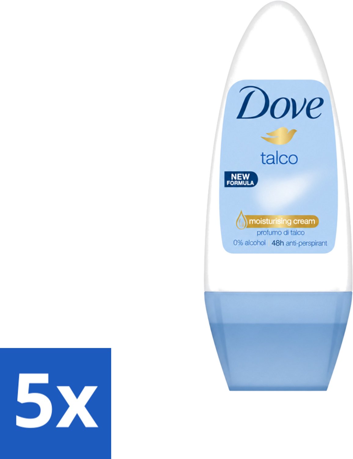5 x Dove - Deodorant - Roll-on Talco - Subtiele en zachte geur - 50 ml - Voordeelverpakking - 5 stuks