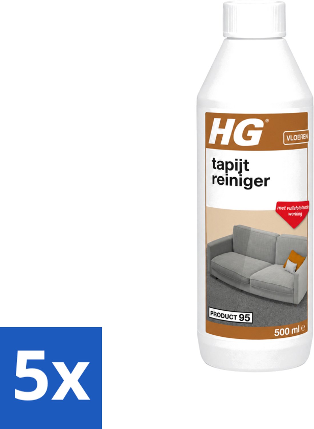 5 x HG - Vloeren - Tapijtreiniger - Met Vuilafstotende Werking - 500 ml - Voordeelverpakking - 5 stuks