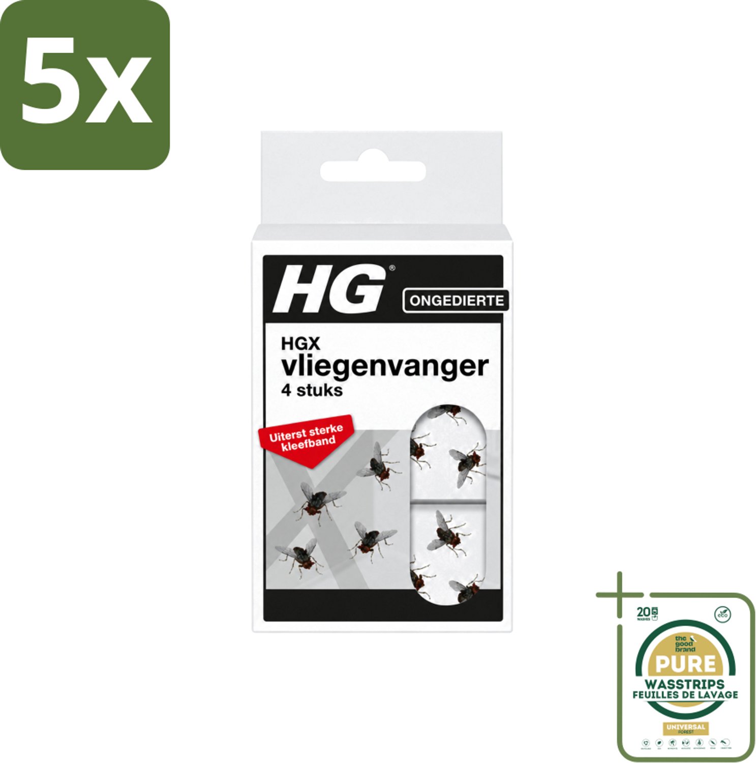 5 x HG X - Vliegenvanger - Uiterst Sterke Kleefband - 4 Vliegenvangers - Wasstrips - Vliegenvanger - Kleefband - Vliegen Vangen - Geurloze Kleefband - Veilige Vliegenvanger