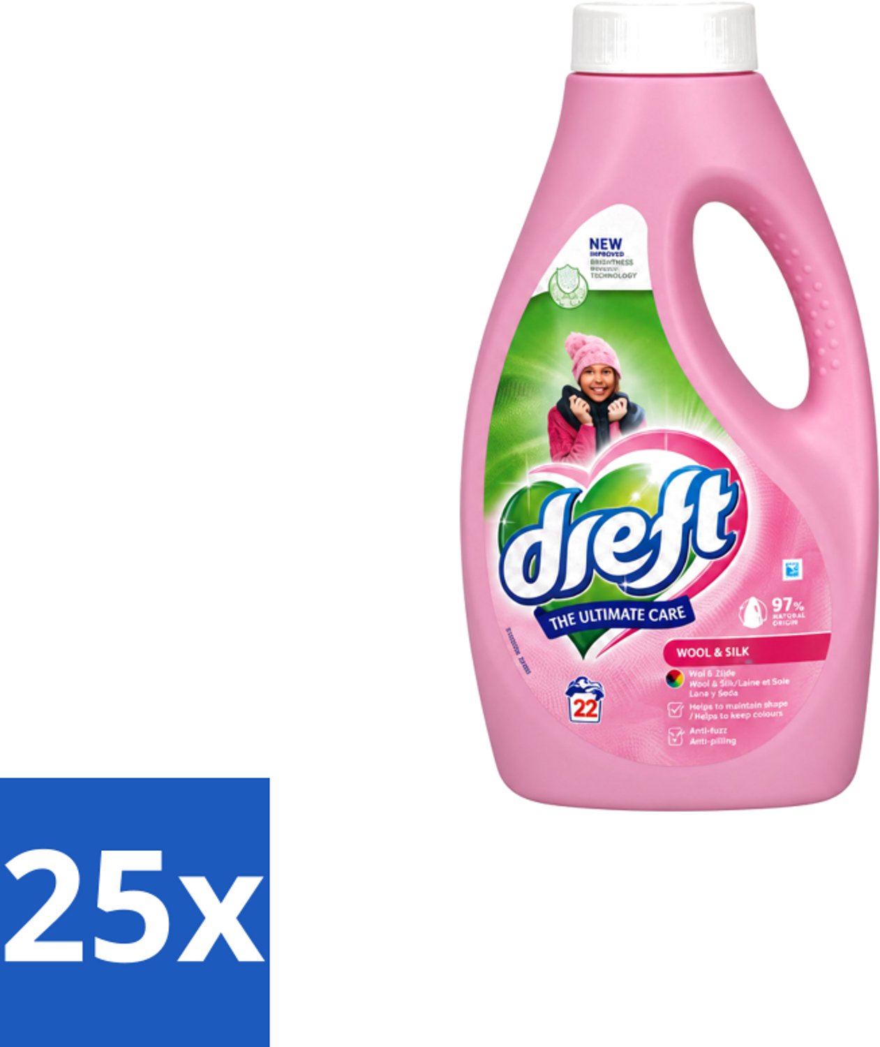 25 x Dreft – Vloeibaar Wasmiddel – Wol & Zijde – 22 Wasbeurten - Voordeelverpakking - 25 stuks