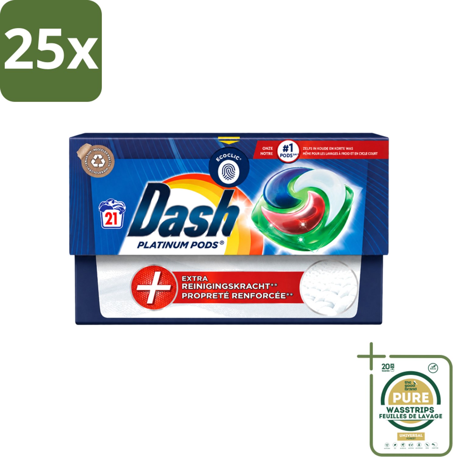 25 x Dash Platinum - Wasmiddel Capsules - Witte en Gekleurde Was - 21 Wasbeurten - Wasstrips - Wasmiddel - Wascapsules - Vlekverwijdering - Wasbeurt - Wasmachine