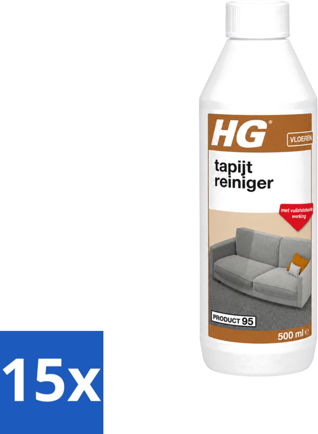 15 x HG - Vloeren - Tapijtreiniger - Met Vuilafstotende Werking - 500 ml - Voordeelverpakking - 15 stuks