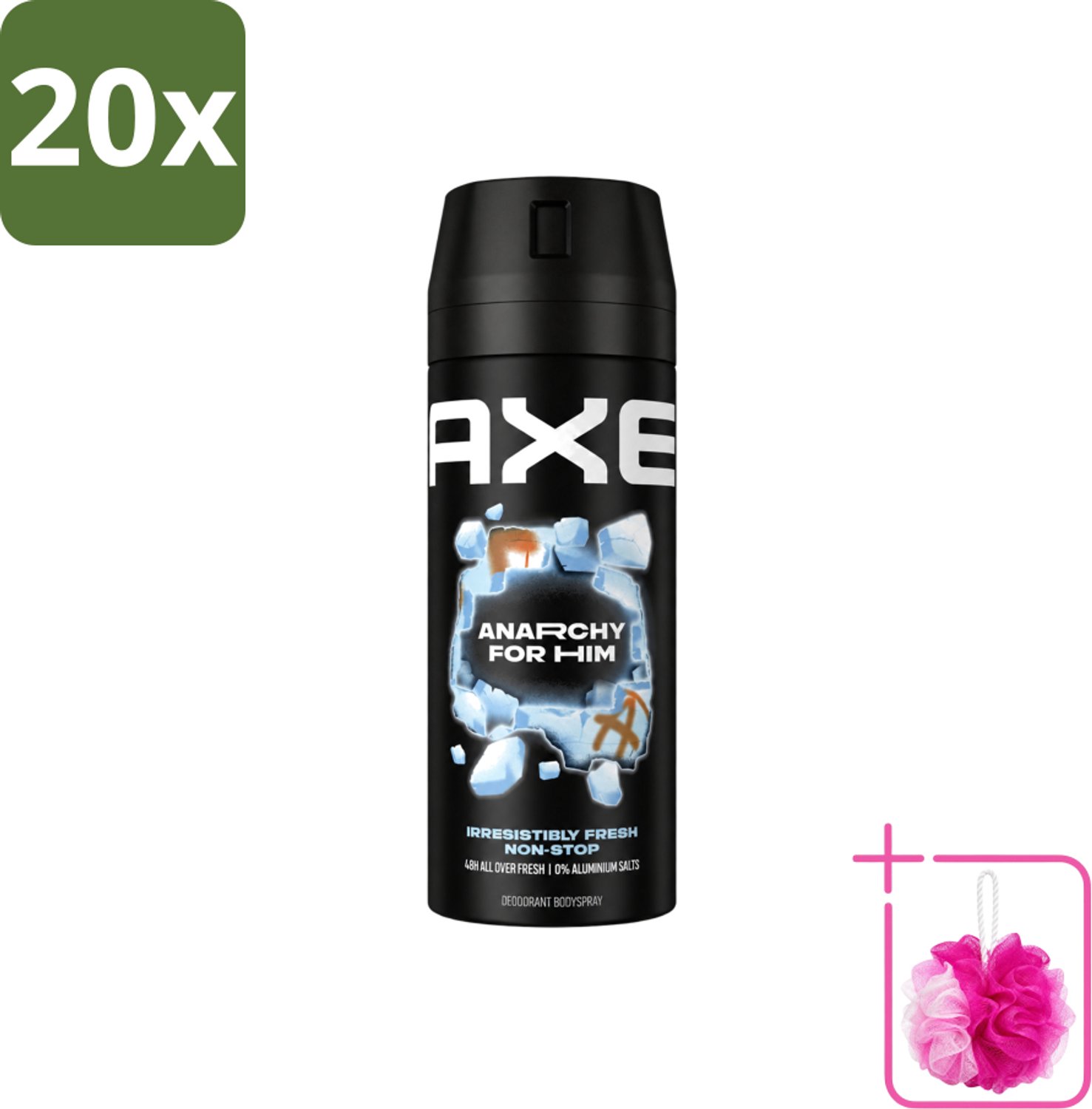 20 x Axe - Deodorant Bodyspray - 48hrs Fresh - Anarchy for Him - Dark Pomegranate & Sandalwood - 150 ml - Bulkverpakking - 48 uur frisheid - Douchemop - Deodorant bodyspray
