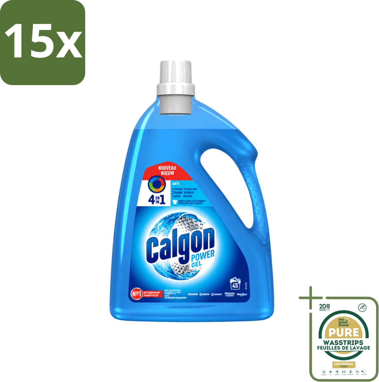15 x Calgon - Wasmachinereiniger - Gel - Tegen Kalkaanslag / Wasmiddelresten / Geuren - 2.25 L- 45 Wasbeurten - Wasstrips - Wasmachine Reinigen - Ontzakingsgel - Kalkaanslag - Wasmachine Beschermen - Wasmiddelresiduen