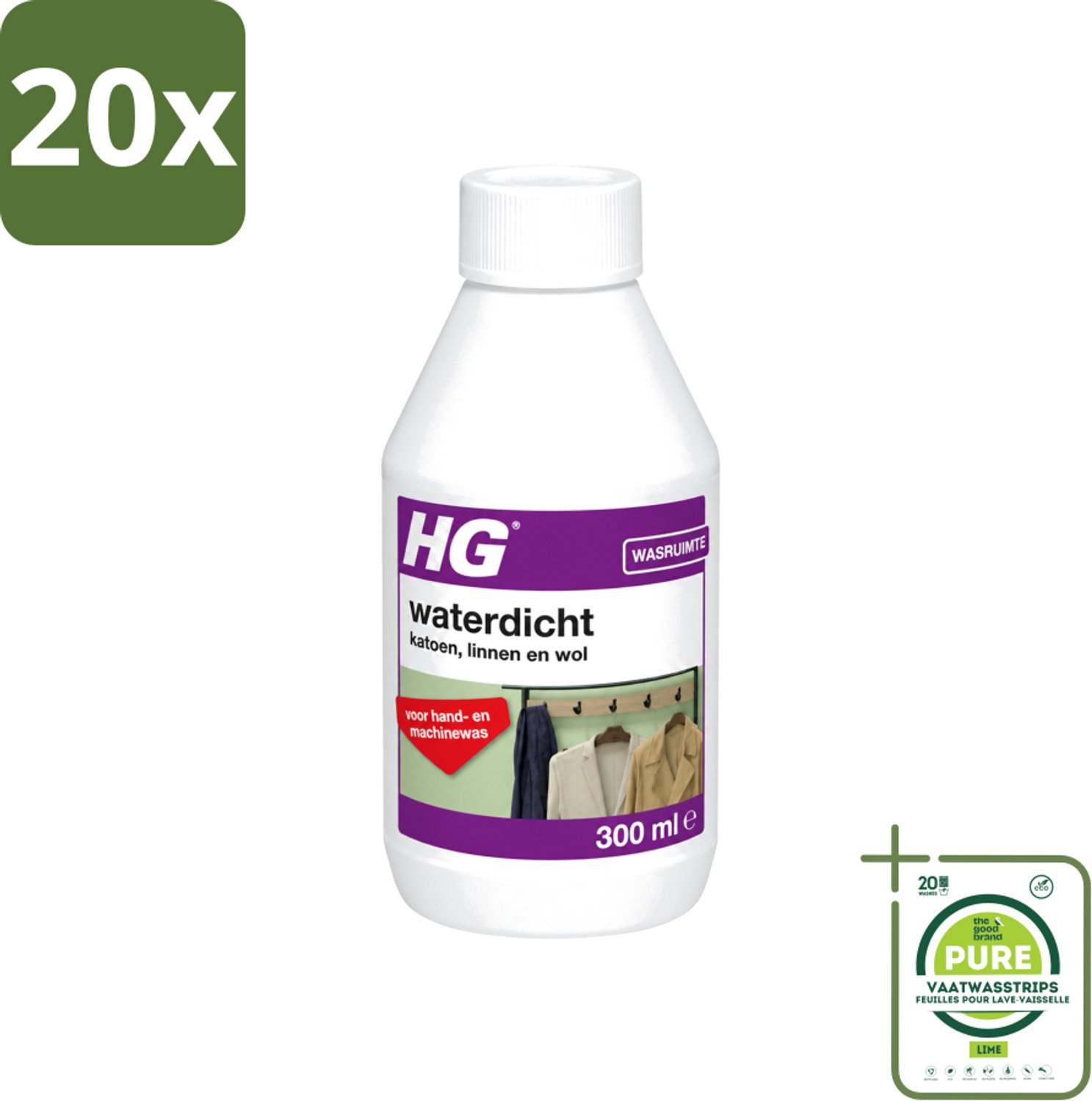 20 x HG - Wasruimte - Waterdicht Katoen, Linnen & Wol - Voor Hand & Machine Was - 300 ml - Grootverpakking - Vaatwasstrips - Waterdicht Textiel - Vuilafstotend Textiel - Katoen Waterdicht - Linnen Waterdicht - Wol Waterdicht