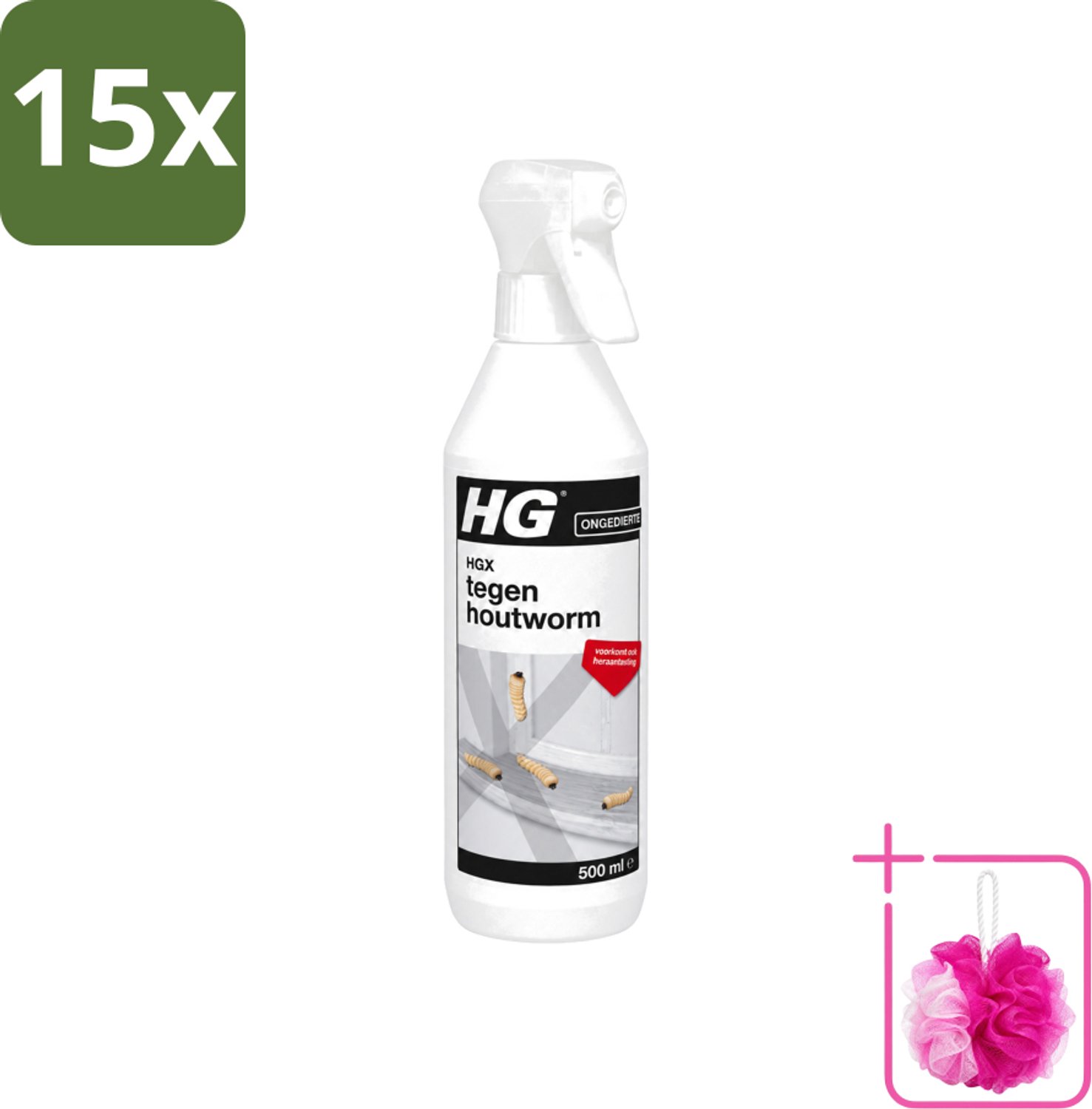 15 x HG X - Tegen Houtworm - Eenvoudige Bestrijding - 500 ml - Bulkverpakking - Houtworm bestrijding - Douchemop - Hout bescherming