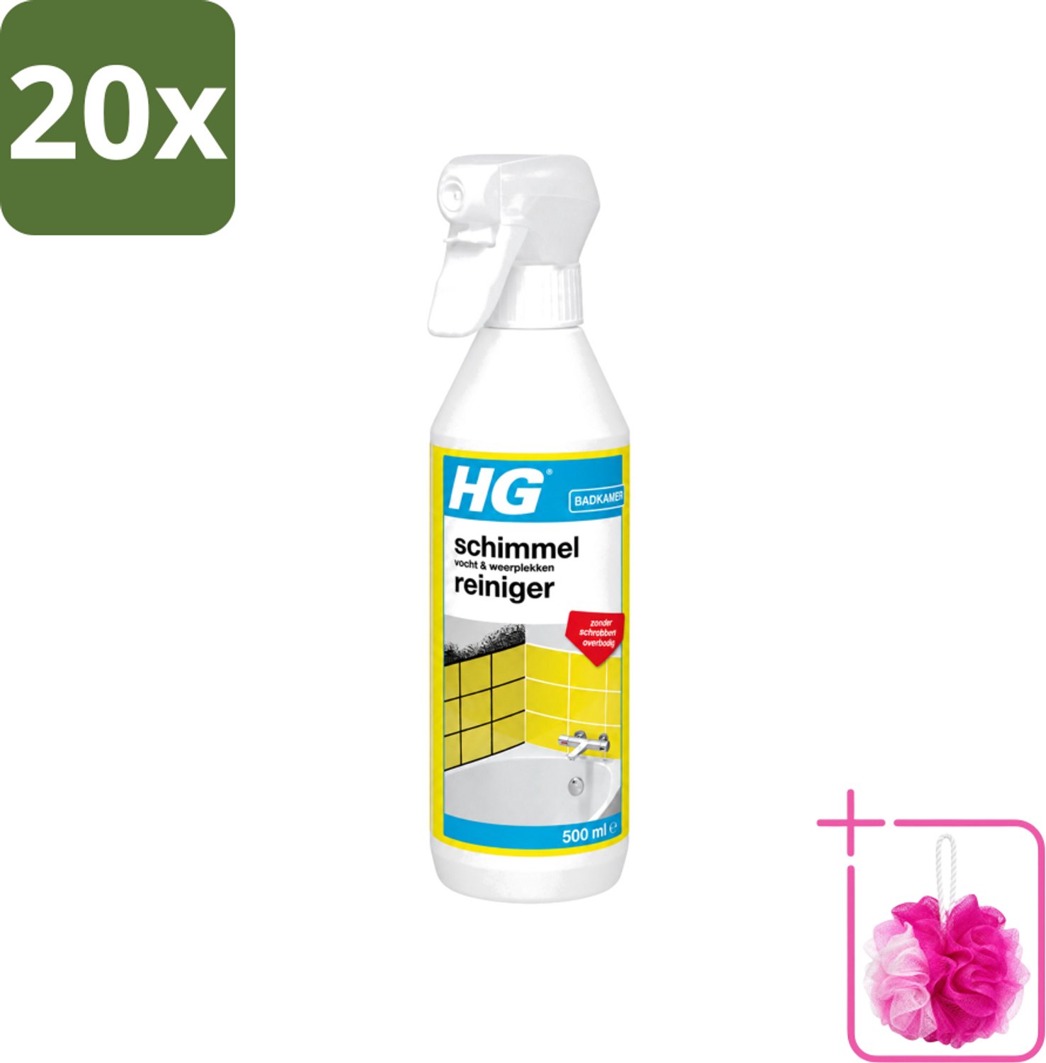 20 x HG - Badkamer - Schimmel, Vocht En Weerplekkenreiniger - Maakt Schrobben Overbodig - 500 ml - Bulkverpakking - Schimmelreiniger - Douchemop - Vochtverwijdering