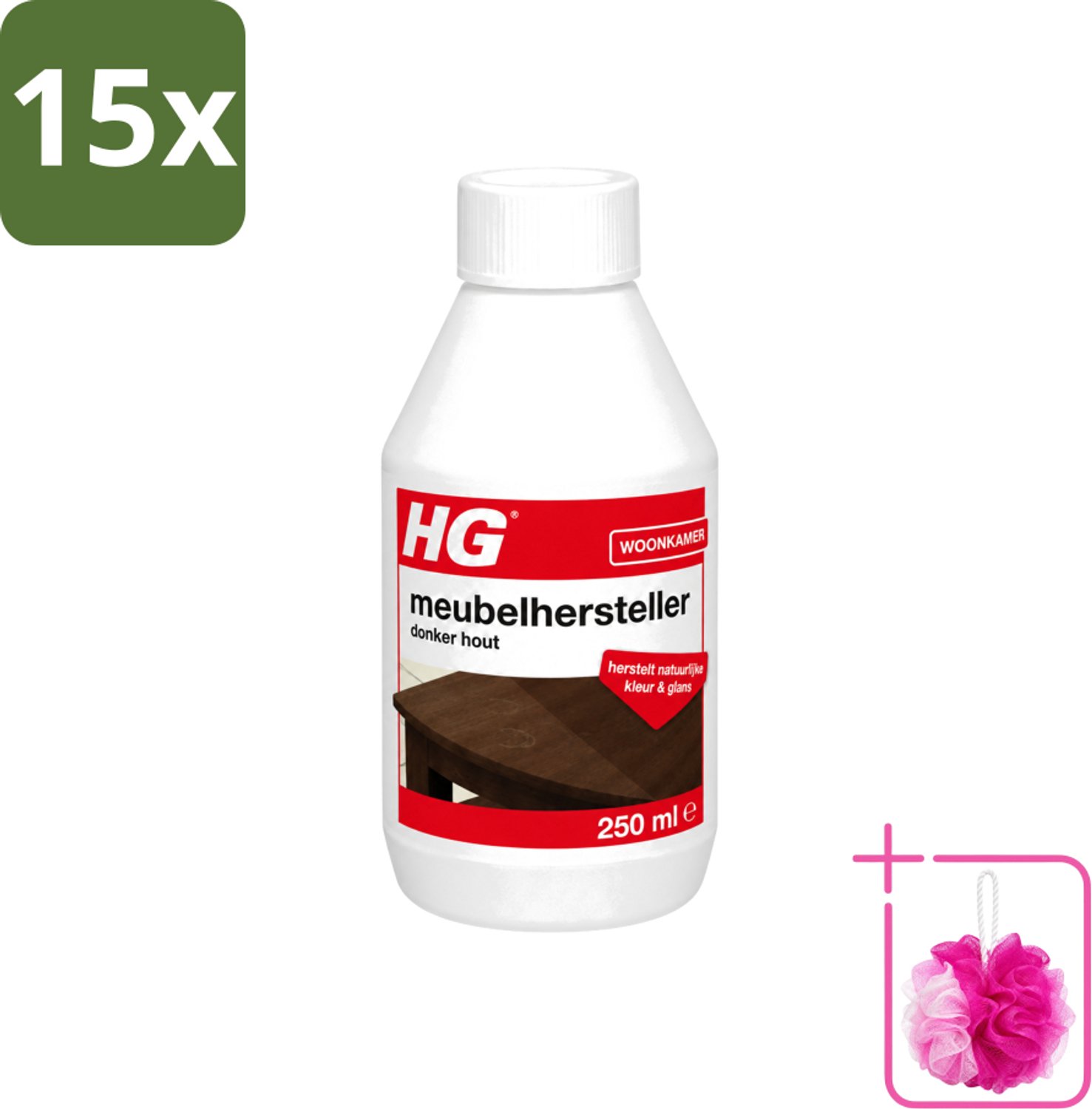 15 x HG - Meubelhersteller - Donker Hout - Herstelt Natuurlijke Kleur & Glans - 250 ml - Bulkverpakking - Meubelhersteller - Douchemop - Donker hout
