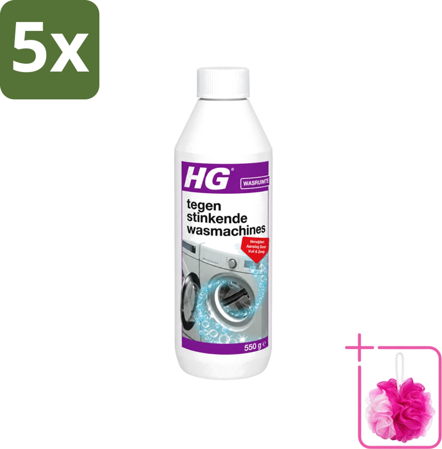 5 x HG - Tegen Stinkende Was - Verwijdert Aanslag Door Vuil & Zeep - 550 g - Bulkverpakking - Wasmachine reiniger - Douchemop - Stinkende wasmachine
