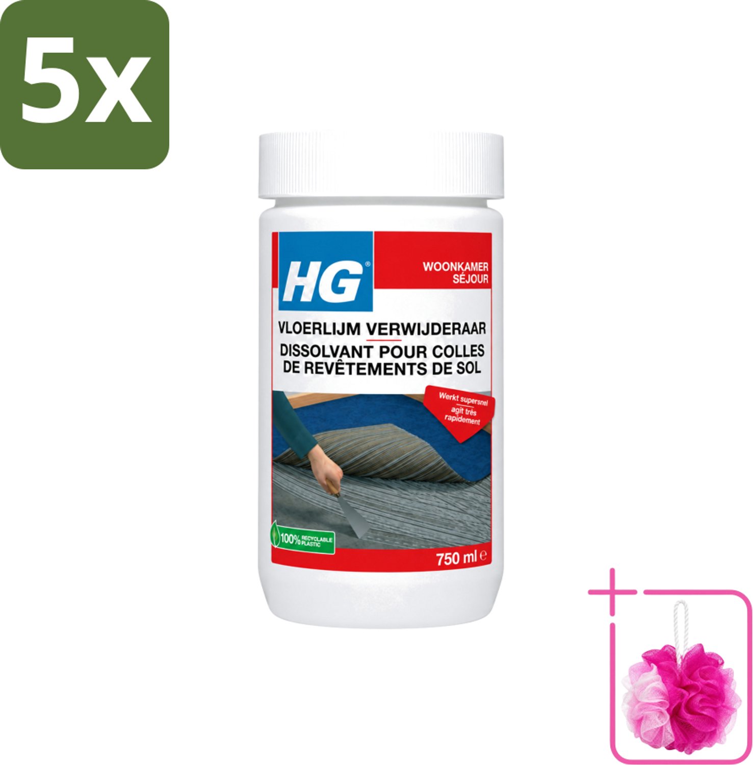 5 x HG - Vloerlijmverwijderaar - 750 ml - Bulkverpakking - Lijmverwijderaar - Douchemop - Vloerlijm