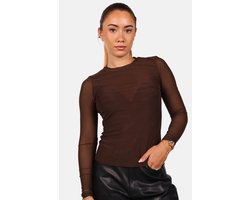 Getdrezzed Top - Maat: One size - Gevoerde mesh top met lange mouwen bruin