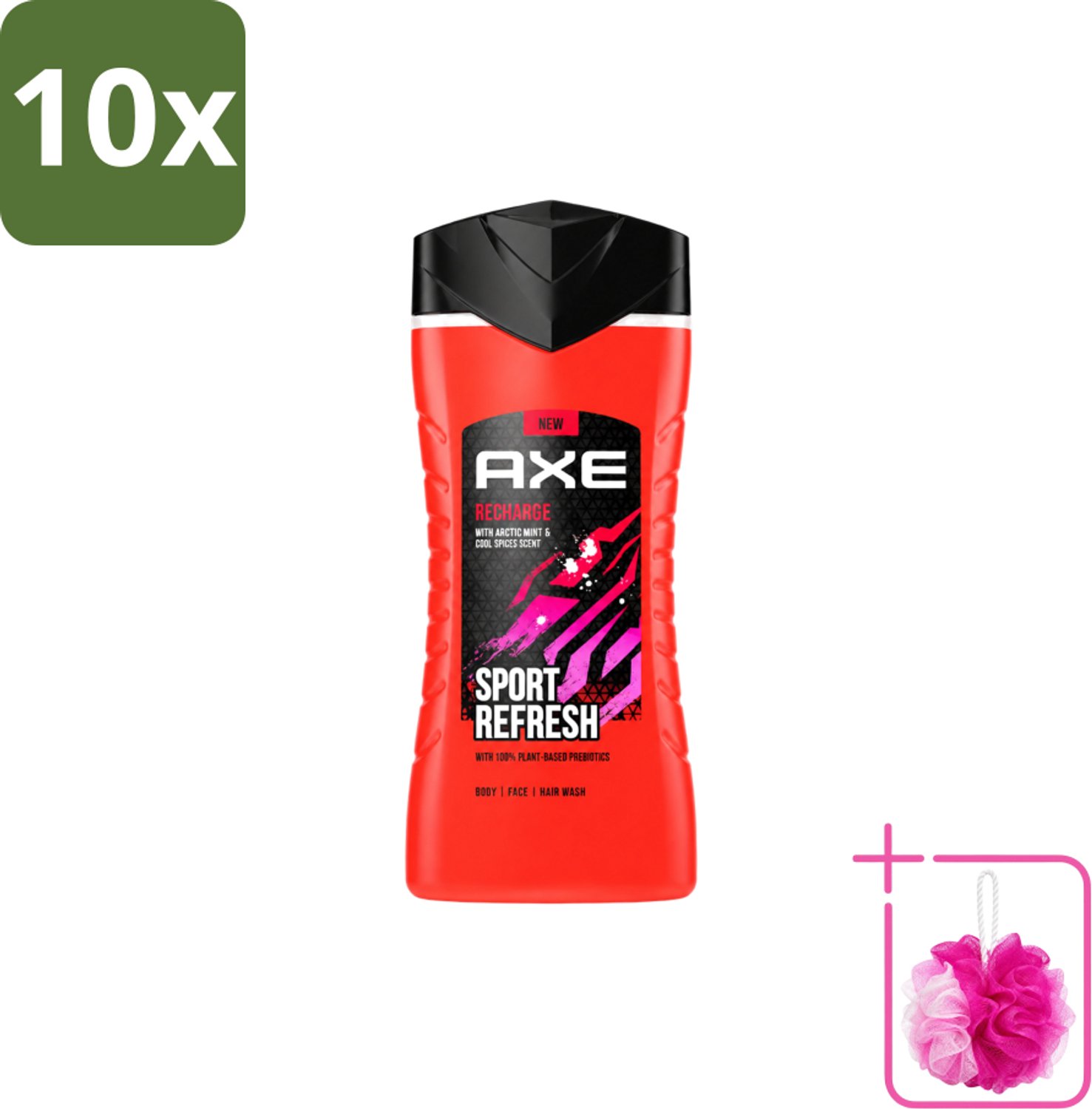 10 x AXE – Douchegel – Sport Refresh – 250 ml - Bulkverpakking - Douchegel sport - Douchemop - Verfrissende douchegel