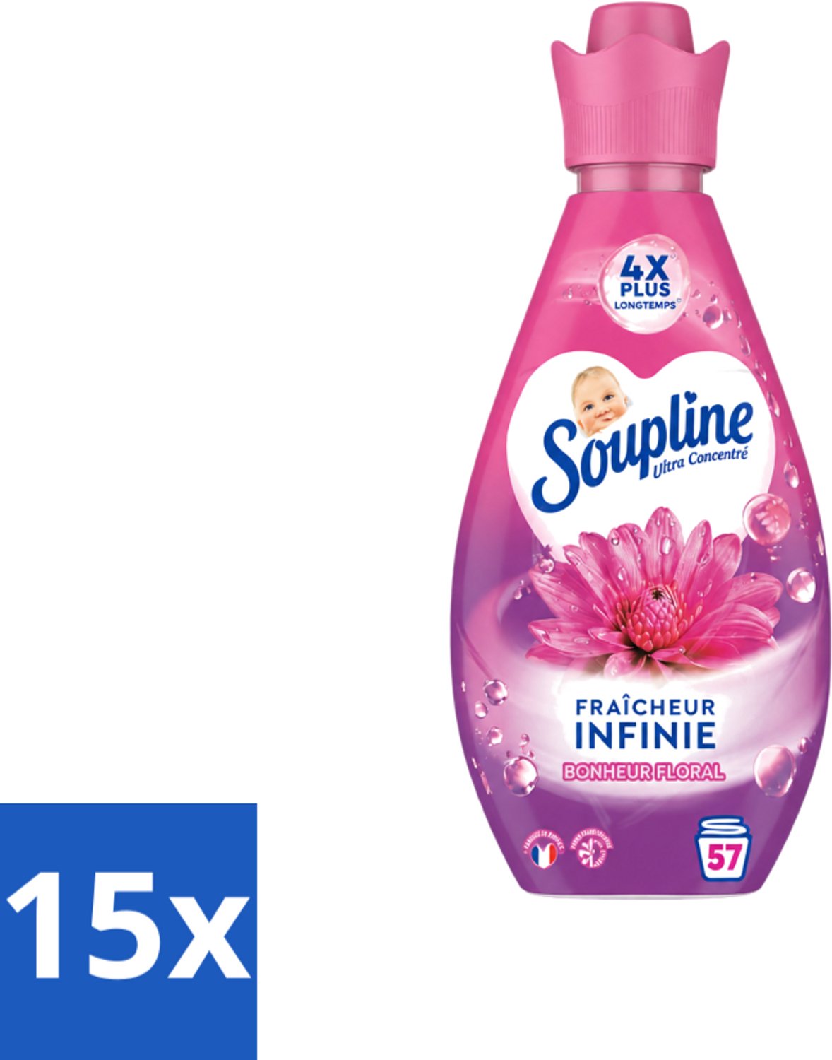 15 x Soupline – Wasverzachter – Infinite Freshness Floral Happiness – 800 ml - Voordeelverpakking - 15 stuks