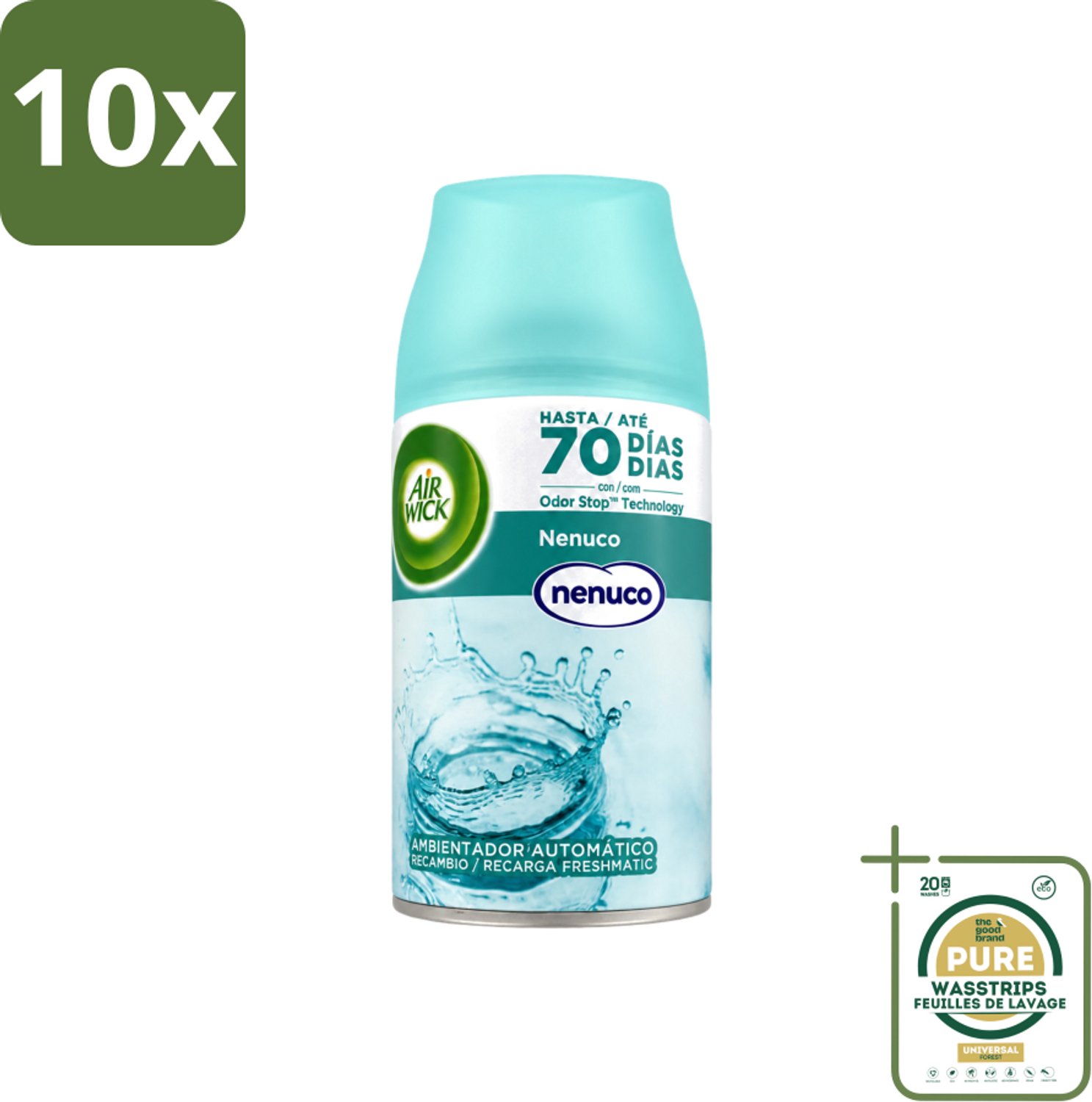 10 x Air Wick - Luchtverfrisser Navulling - Nenuco - Automatische Spray - 250 ml - Wasstrips - Luchtverfrisser - Geurverspreiding - Nenuco - Air Wick - Automatische Spray