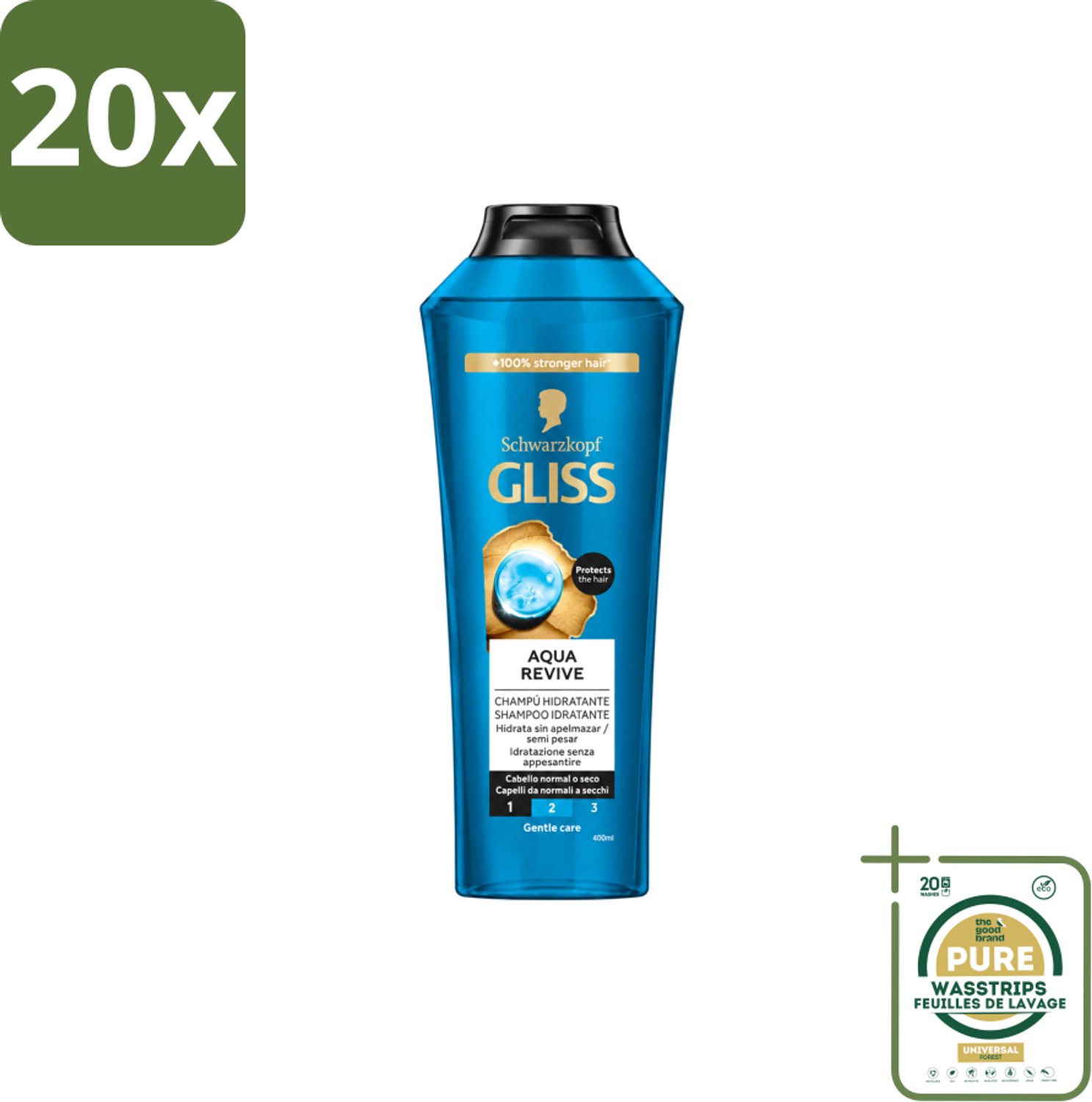 20 x Gliss-Kur - Shampoo - Aqua Revive - Verfrist & Hydrateert - 400 ml - Wasstrips - Shampoo - Haarverfrissend - Hydraat - Haarhydratie - Haarverzorging