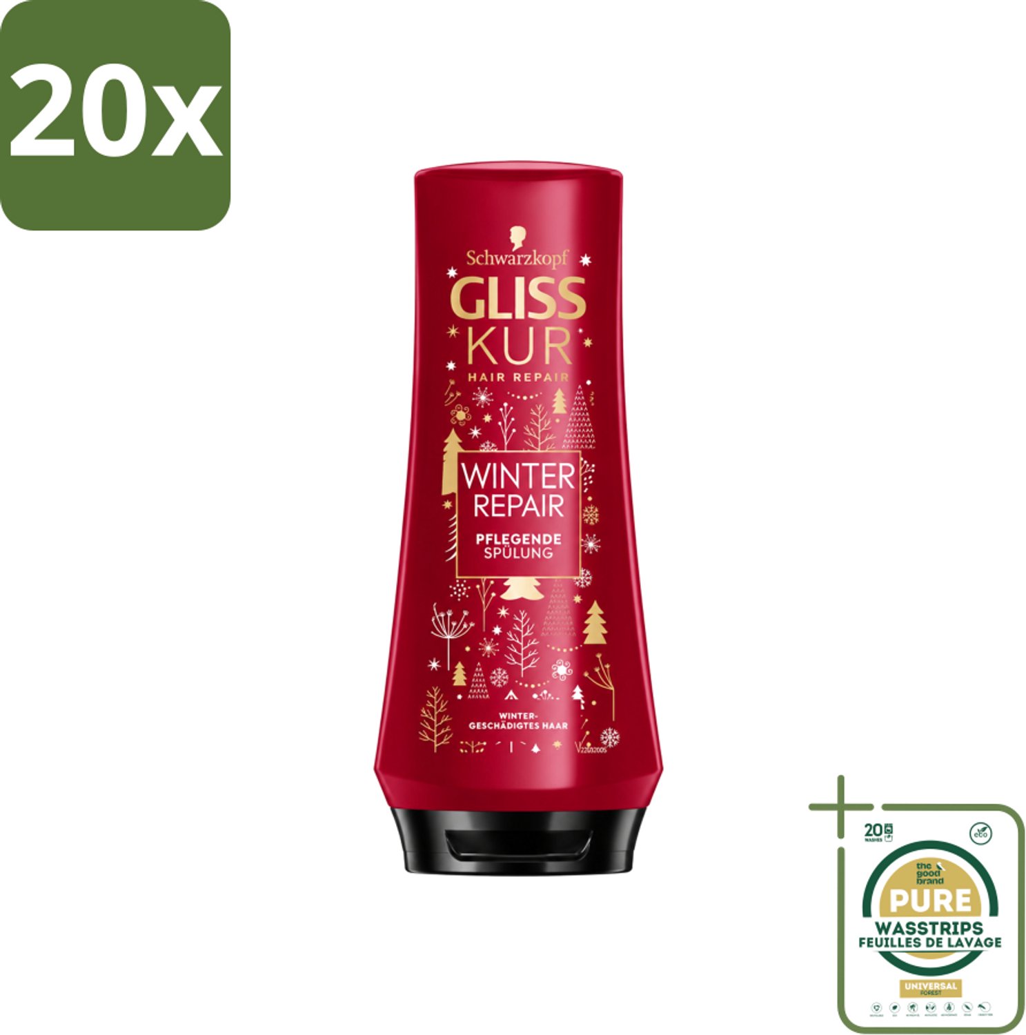 20 x Gliss-Kur - Conditioner - Winter Repair - Herstelt & Verzorgt - 200 ml - Wasstrips - Winter Haar Verzorging - Haar Herstel - Haar Bescherming - Keratine Haar Conditioner - Cranberry Haar Conditioner