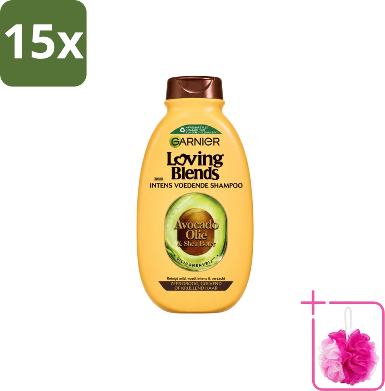 15 x Garnier - Loving Blends - Shampoo - Avocado Olie & Shea Boter - Zeer Droog & Pluizig Haar - 300 ml - Bulkverpakking - Avocado Olie - Douchemop - Shea Boter