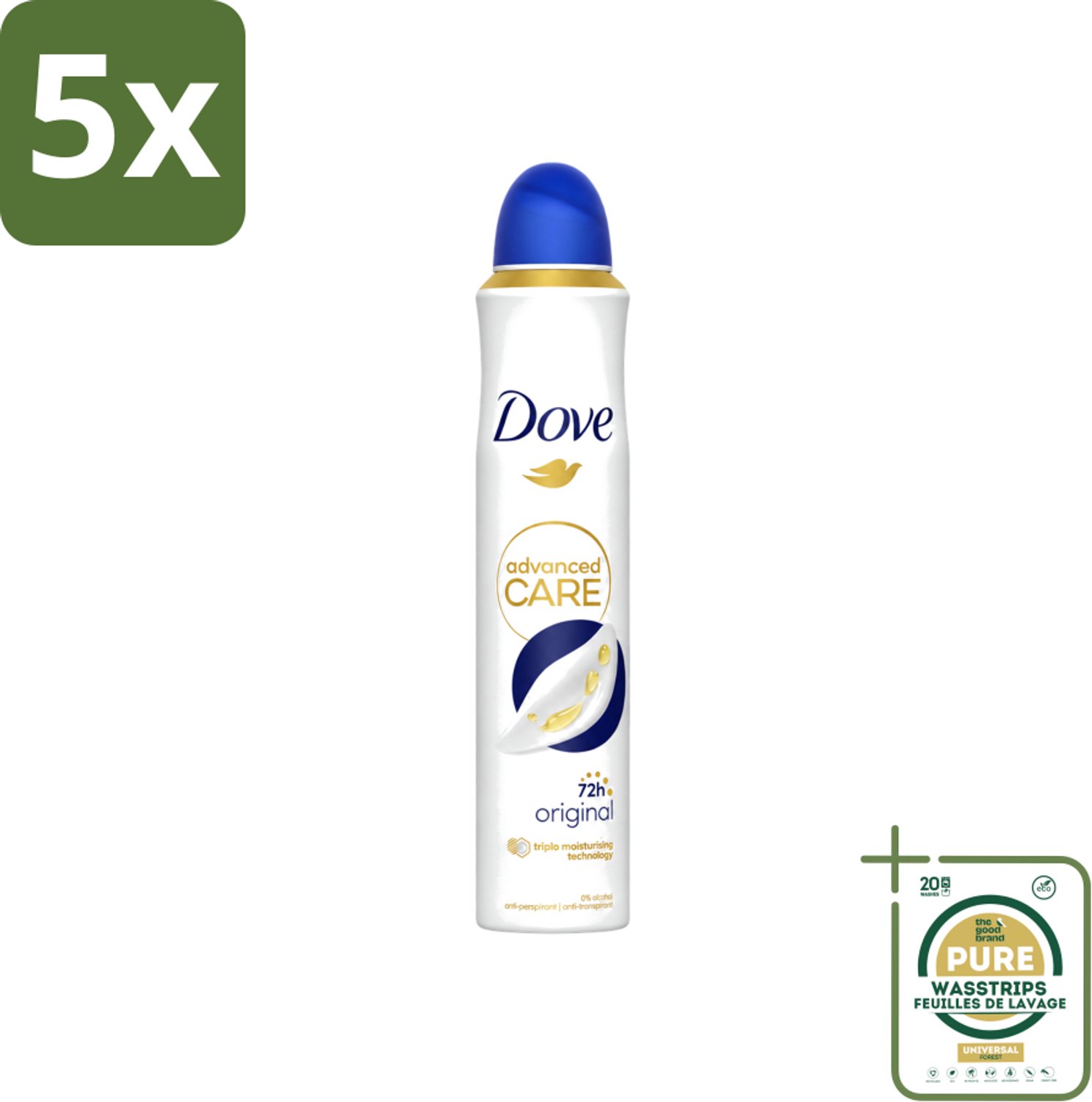 5 x Dove - Deodorant - Spray Advanced Care - Frisse en langdurige bescherming - 200 ml - Wasstrips - Dove Deodorant Spray - Anti-transpirant Spray - Huidverzorging - Zweet En Geur Bescherming - Triple Moisturising