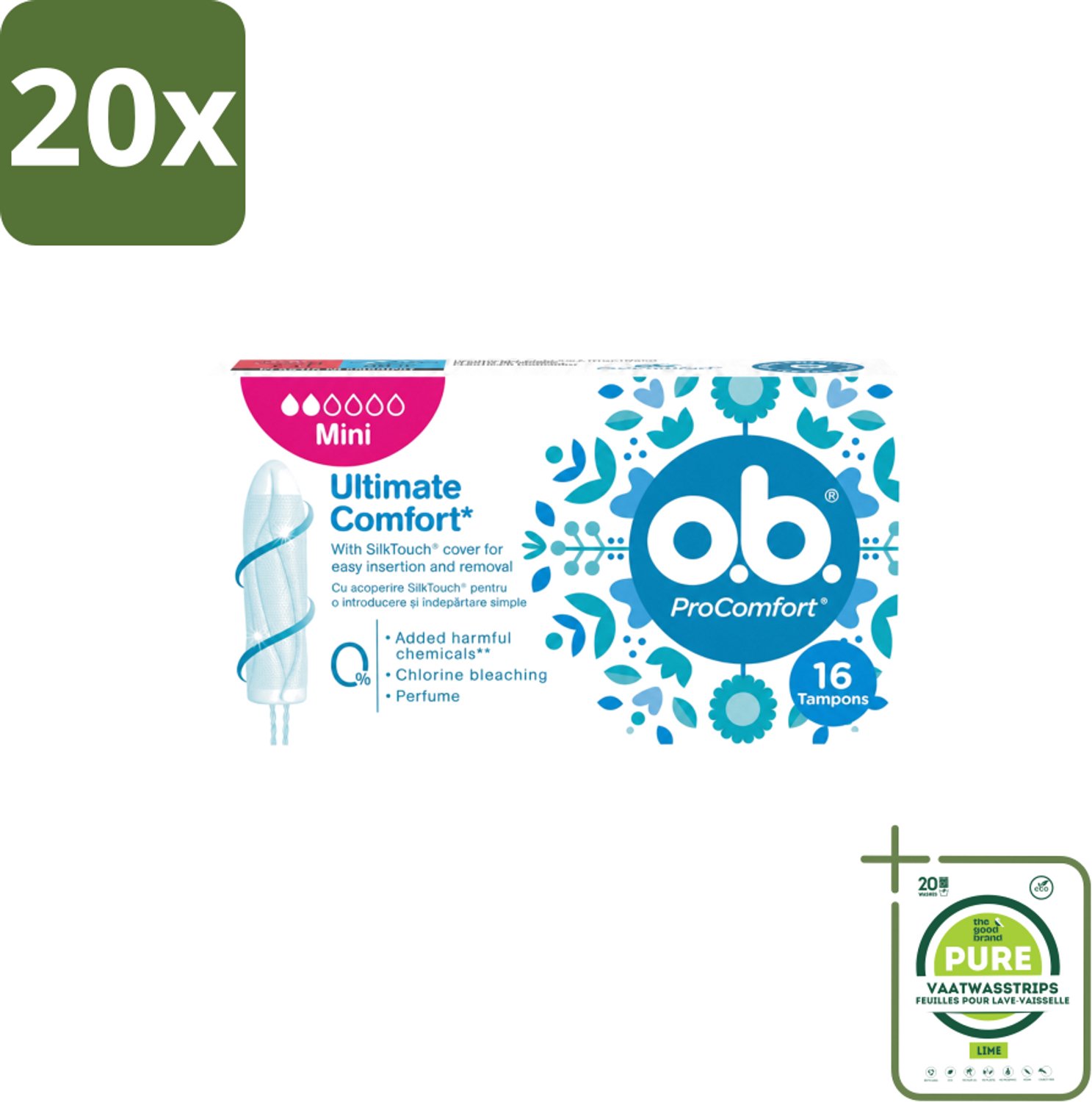 20 x OB – Tampons – ProComfort Mini – Comfort Fit - Grootverpakking - Vaatwasstrips - Tampons - Menstruatie - Comfort - Bescherming - Mini Tampons