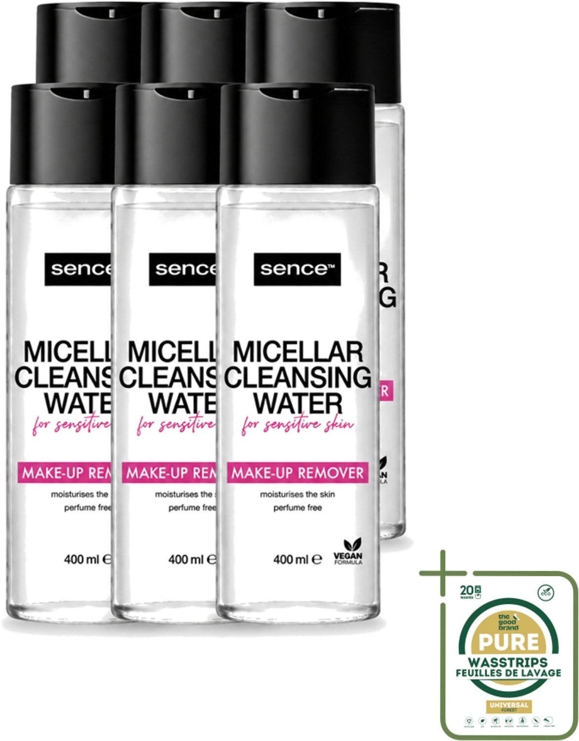 6 x Sence - Gevoelige Huid - Micellair Water - Make-up Remover - 400 ml - Wasstrips - Gevoelige Huid - Make-up Remover - Micellair Water - Hypoallergenisch - Parfumvrij