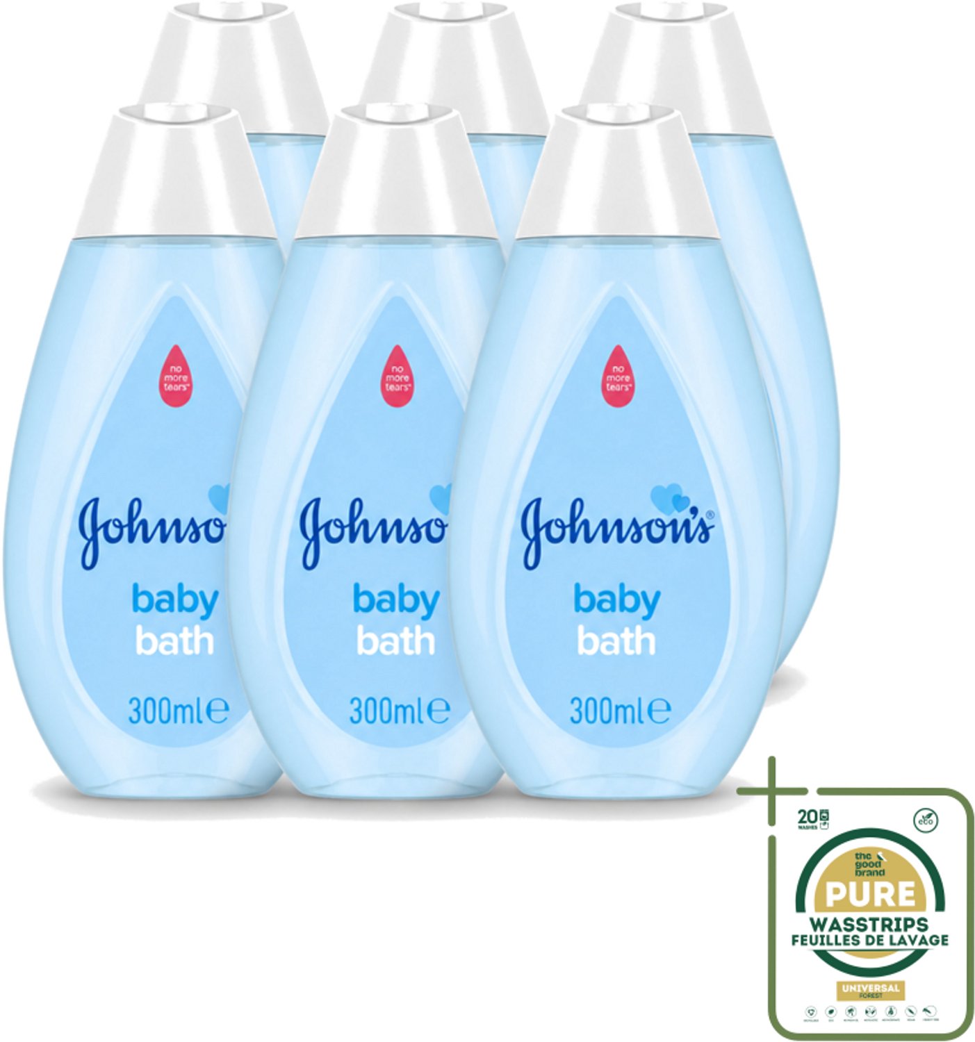 6 x Johnson's - Baby Bath - Puur & Zacht - 300 ml - Wasstrips - Baby Bad - Baby Zeep - Babyhuid Verzorging - Zachte Babyzeep - Milde Babyzeep