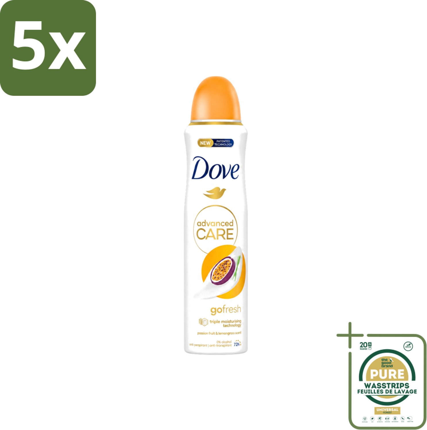 5 x Dove – Deodorant Spray – Passion Fruit – 250 ml - Wasstrips - Passievrucht Deodorant - Frisse Deodorant Spray - Passievrucht Geur - Deodorant Spray - Okselhuid Verzorging