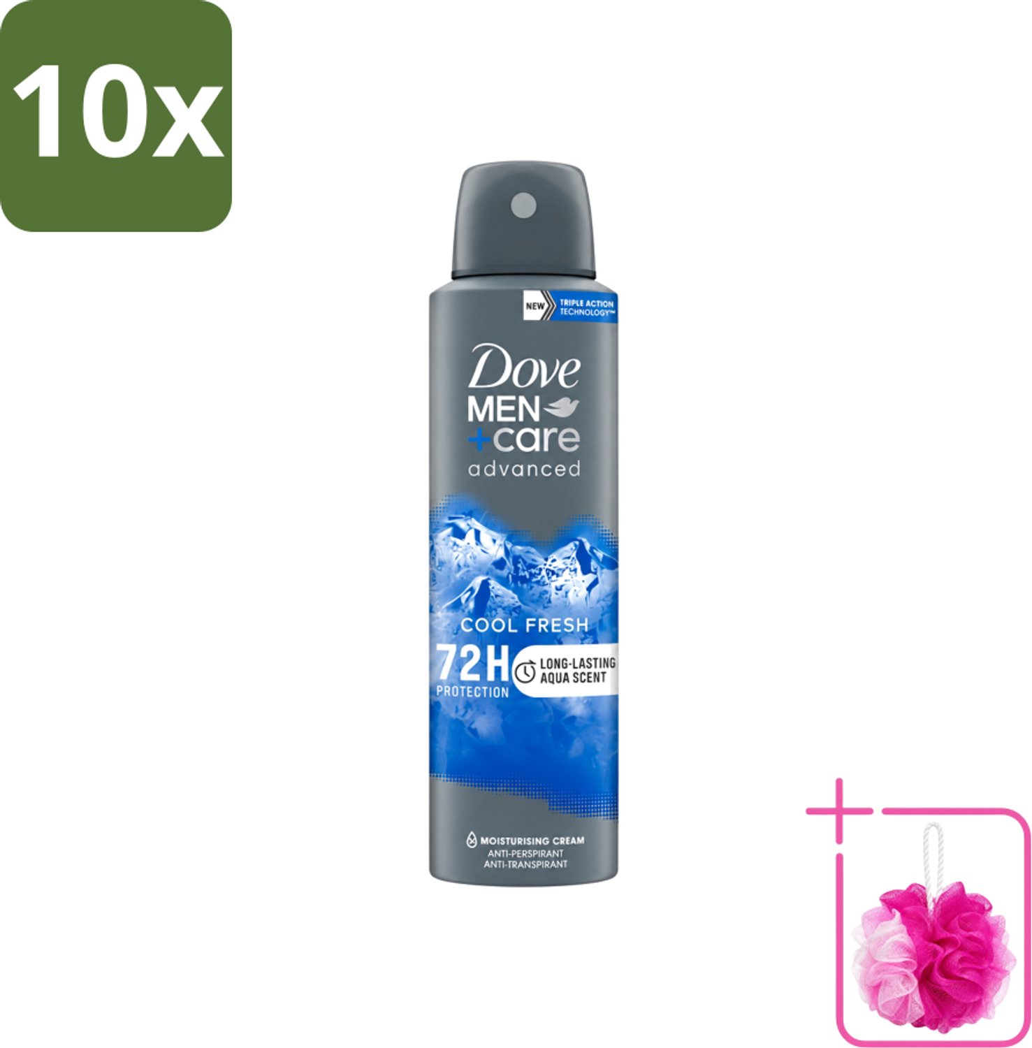10 x Dove - Deodorant - Men Care Cool Fresh - Verfrissend en langdurige bescherming - 150 ml - Bulkverpakking - Deodorant spray - Douchemop - Zweetvermindering