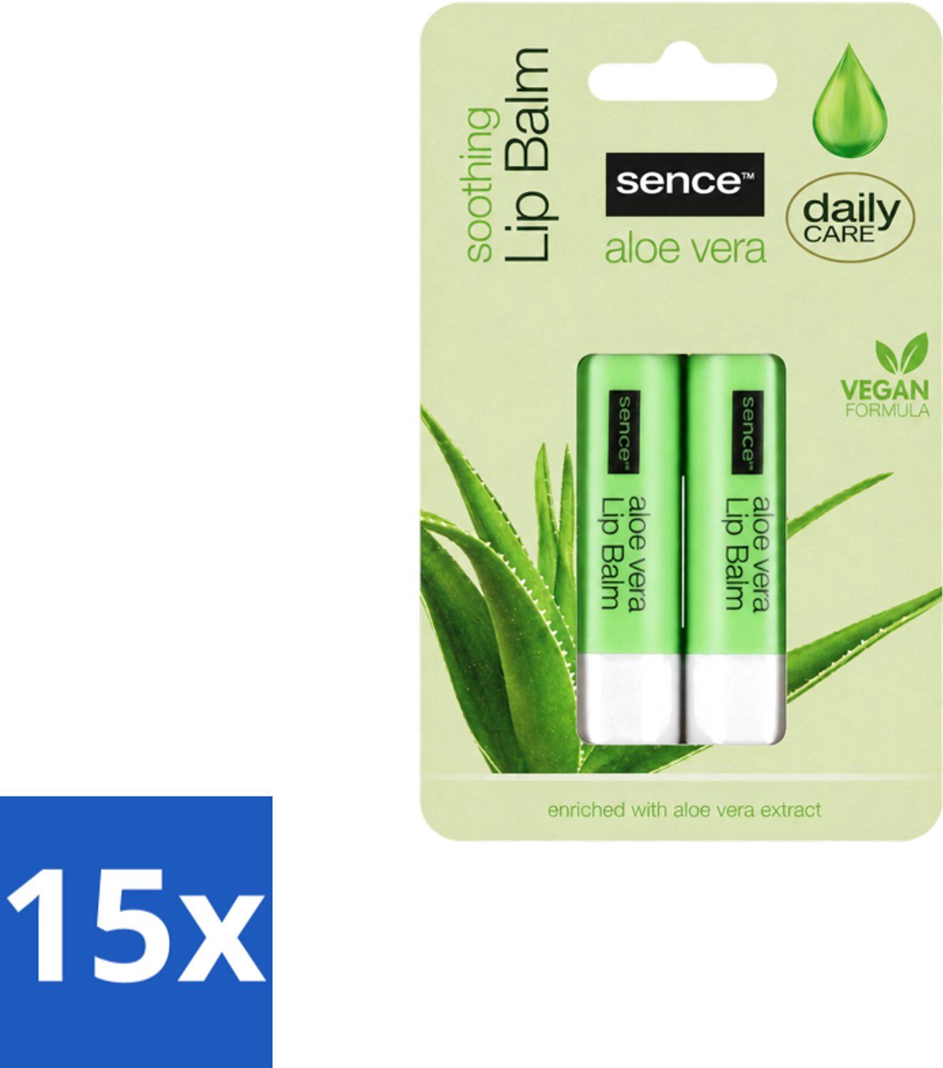 15 x Sence – Lippenbalsem – Aloë Vera – Verzorgend - Voordeelverpakking - 15 stuks