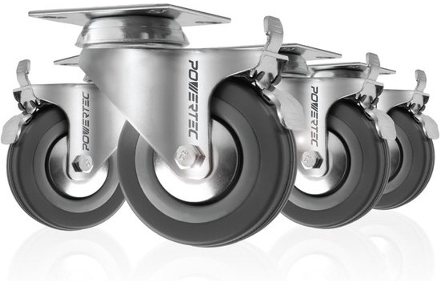 Zwenkwielenset - Wielen met rem - Meubels verplaatsen - Dubbele vergrendeling - 3 inch - Zilver