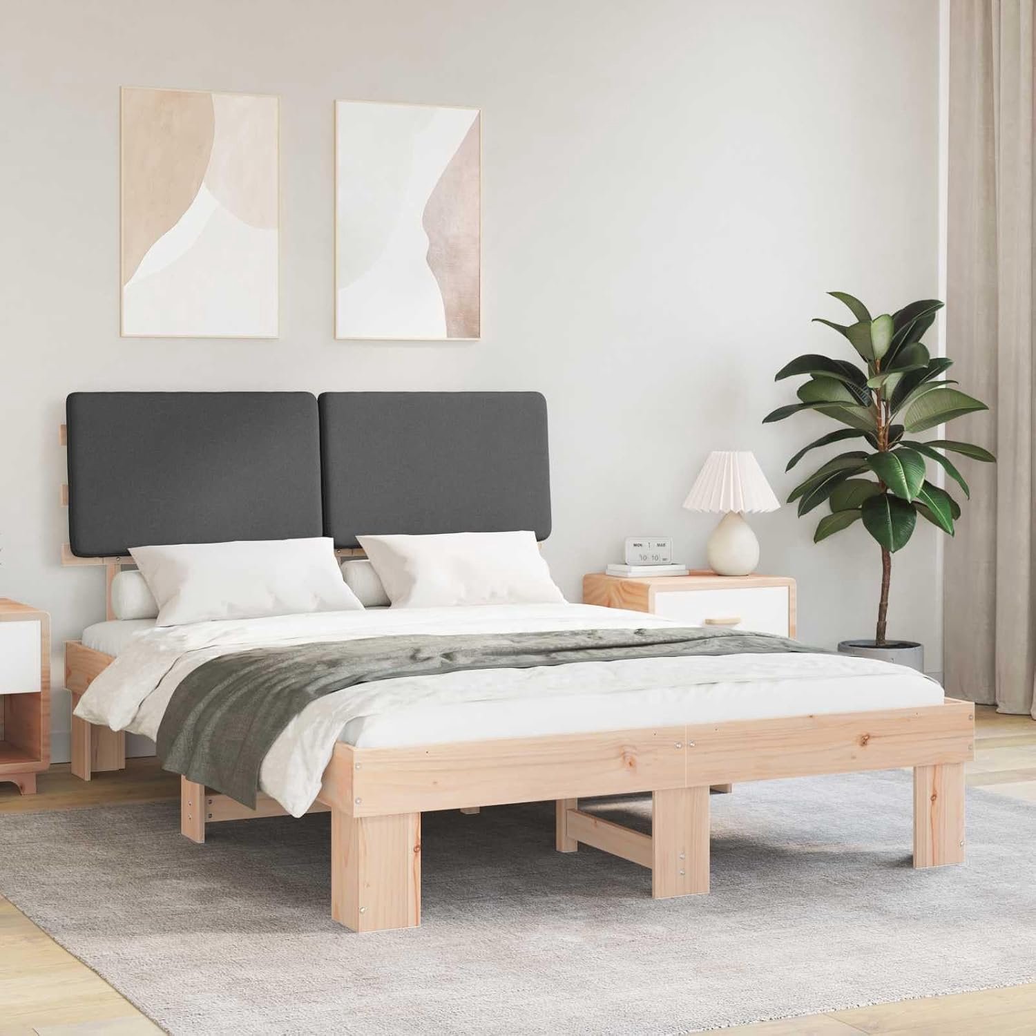 Grenenhout Gestoffe hoefdeind 135 x 190 cm Donkergrijs