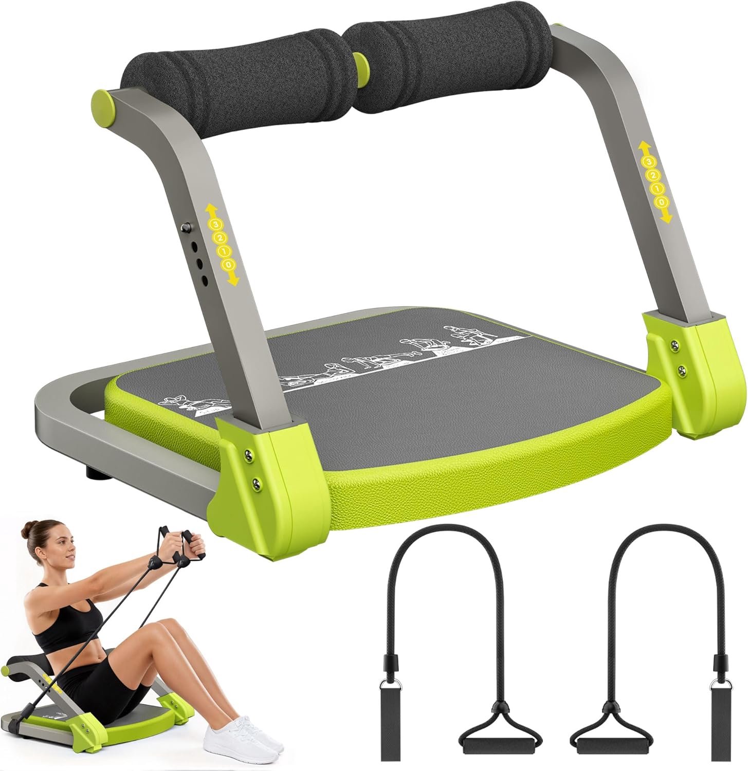 Sit-up-apparaat met twee trekkoorden, 4-voudig instelbare weerstand, automatische terugslag, buiktrainer voor thuis en sportschool, blauw