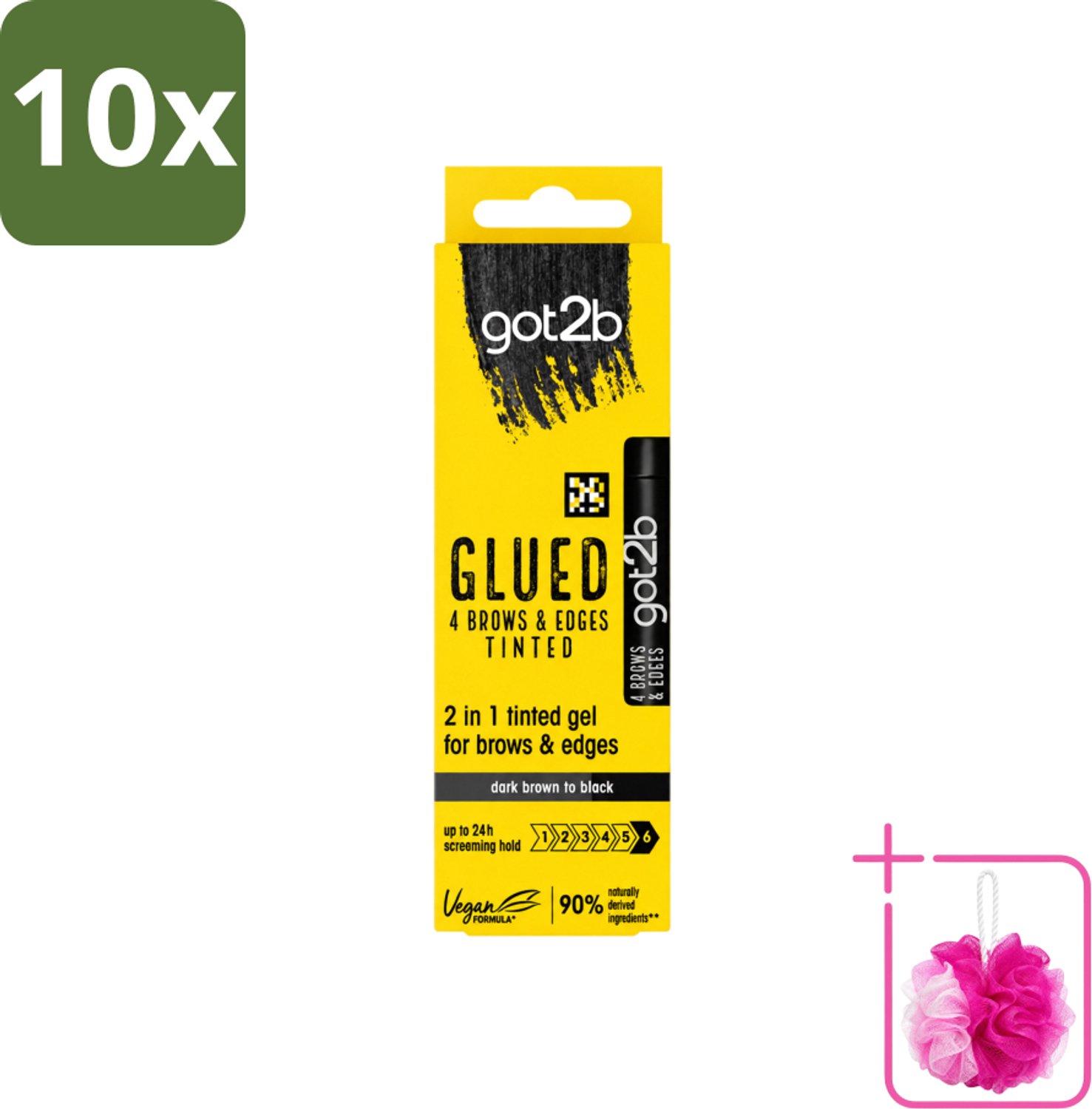 10 x Got2B - 2-in-1 Gel - Brows & Edges Zwart - 16 ml - Bulkverpakking - Wenkbrauwen en haarranden - Douchemop - Gestylde brows