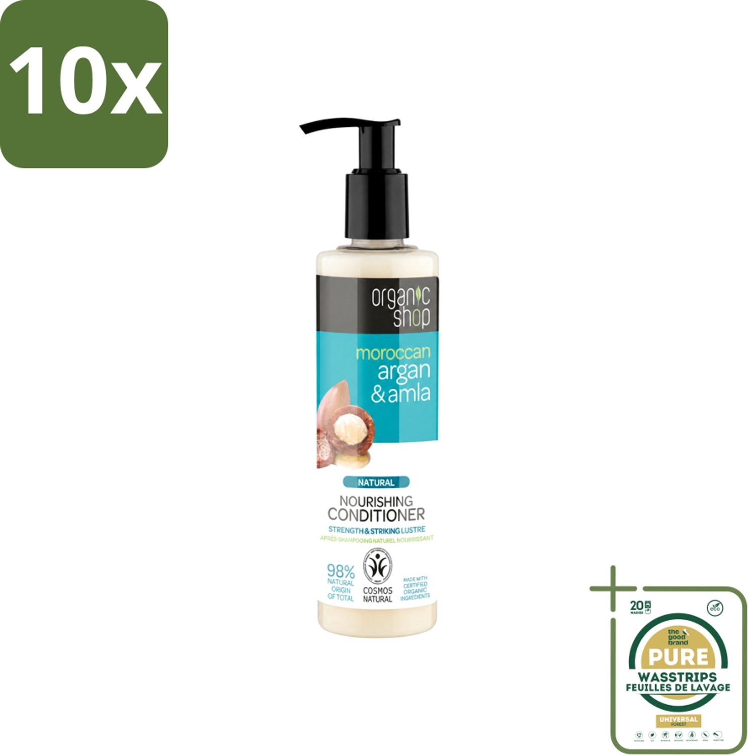 10 x Organic Shop - Conditioner Argan & Amla - Hydraterend en Verzorgend - 280 ml - Wasstrips - Gekleurd Haar Verzorgen - Haarvoeding - Haarbescherming - Glans Haar - Natuurlijke Conditioner