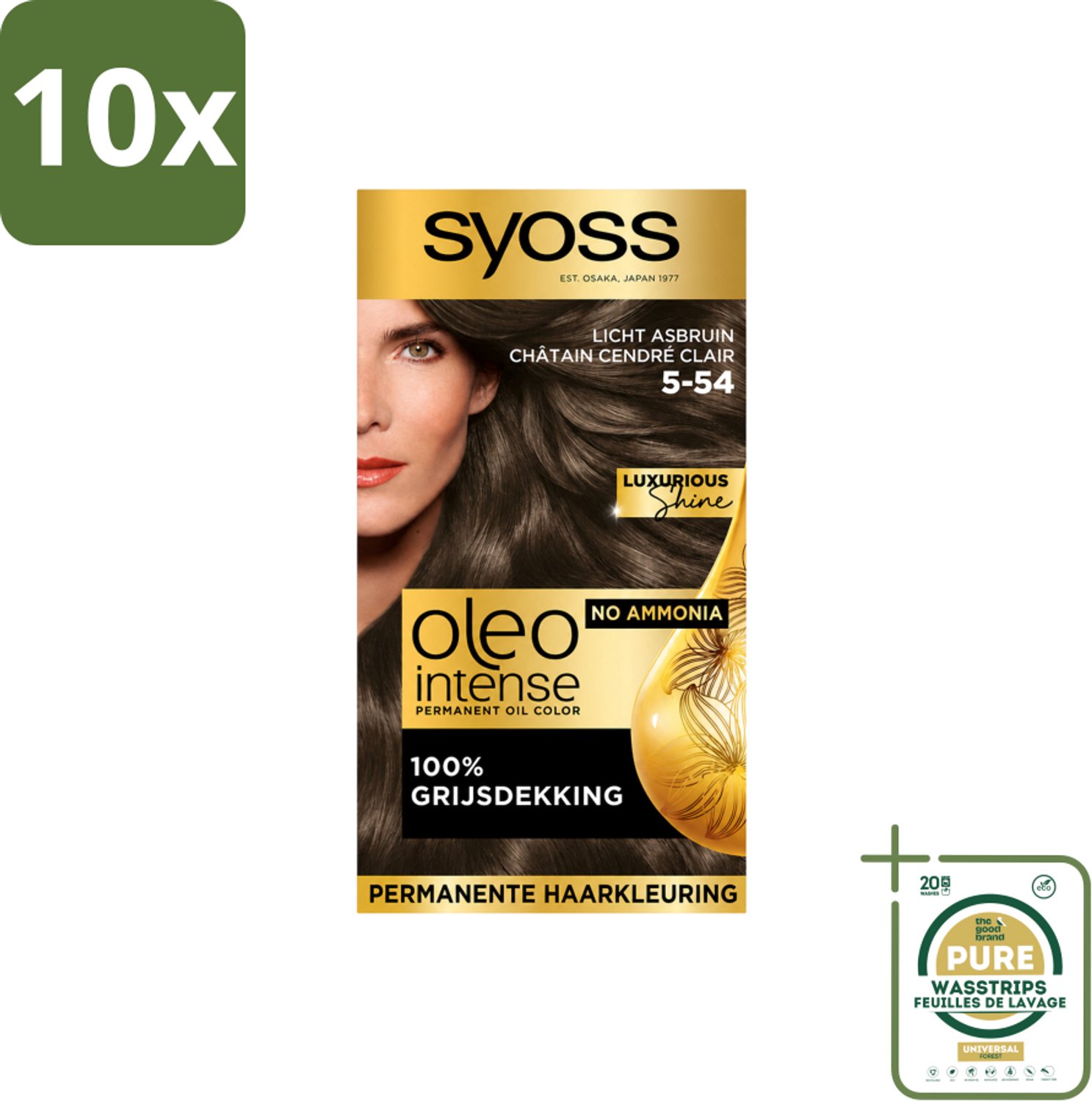 10 x SYOSS - Oleo Intense 5-54 Licht As Bruin - Haarverf - Zonder Ammoniak - Grijsdekking - Langdurige Kleur - Wasstrips - Haarverf - Haarkleur - Haarkleuringsproduct - Haarverf Zonder Ammoniak - Grijsdekking