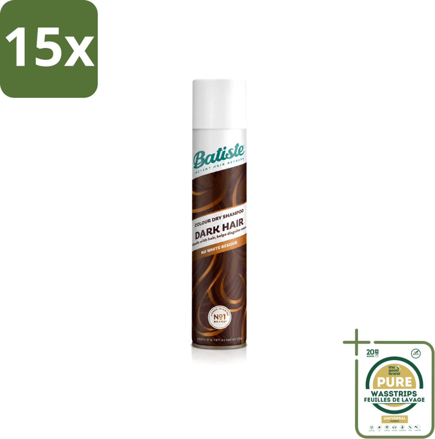 15 x Batiste - Dark & Deep Brown - Droogshampoo - Speciaal Voor Donkerbruin Haar - Verfrist en Geeft Volume - 200ml - Wasstrips - Droogshampoo - Donkerbruin Haar - Vet Haar - Haar Opfrissen - Haar Volume