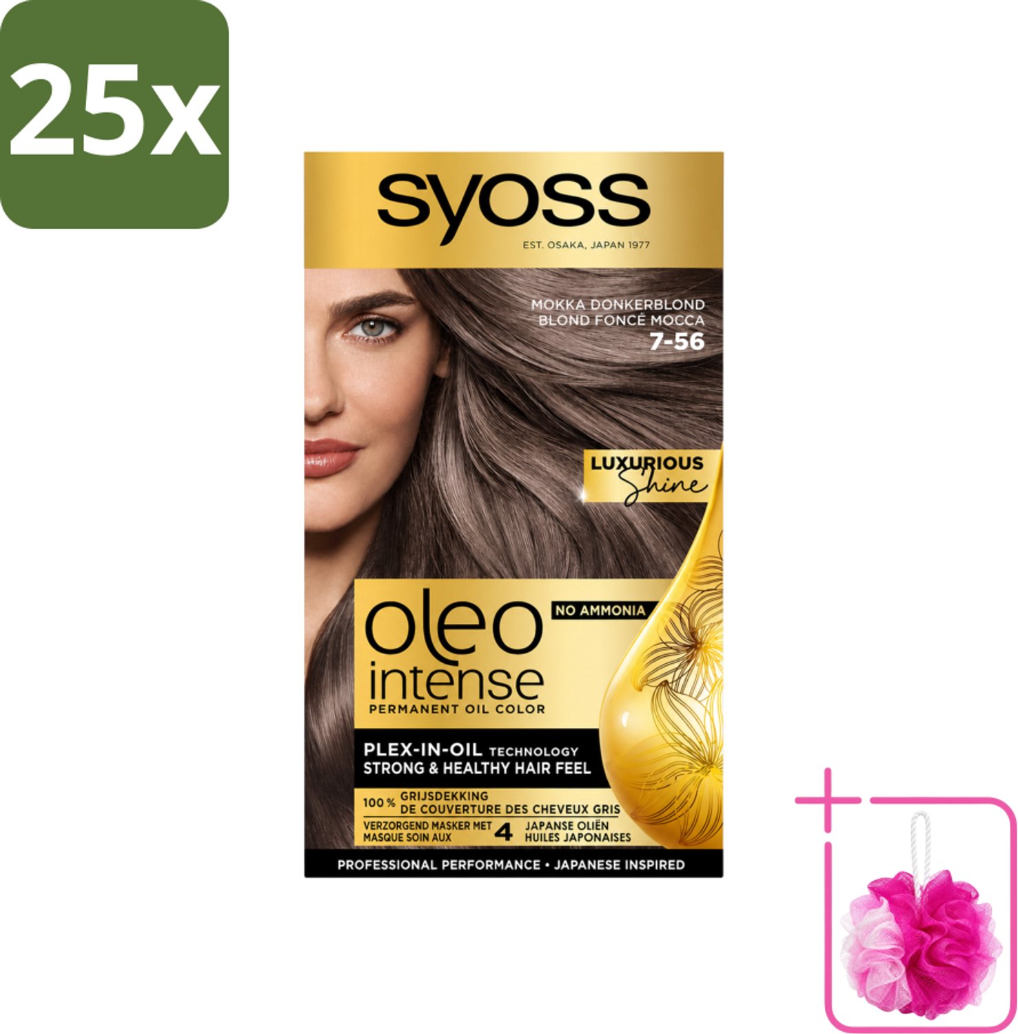 25 x SYOSS - Oleo Intense 7-56 Mokka Donkerblond - Haarverf - Zonder Ammoniak - Grijsdekking - Langdurige Kleur - Bulkverpakking - Haarkleuring - Douchemop - Permanente haarkleuring