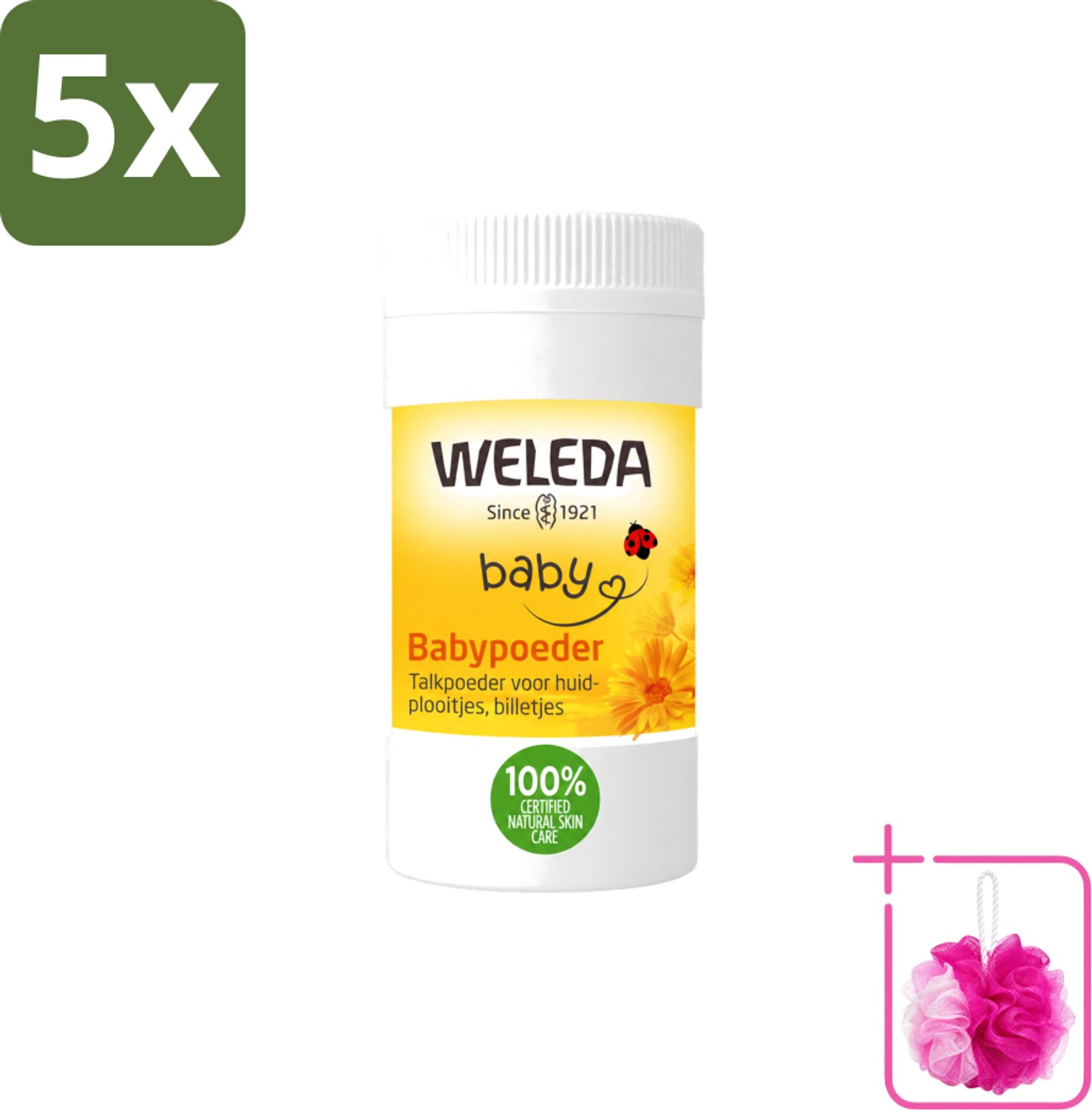 5 x WELEDA - Babypoeder - Baby & Kind Calendula - 20 g - Bulkverpakking - Babyhuid verzorging - Douchemop - Poeder voor babyhuid