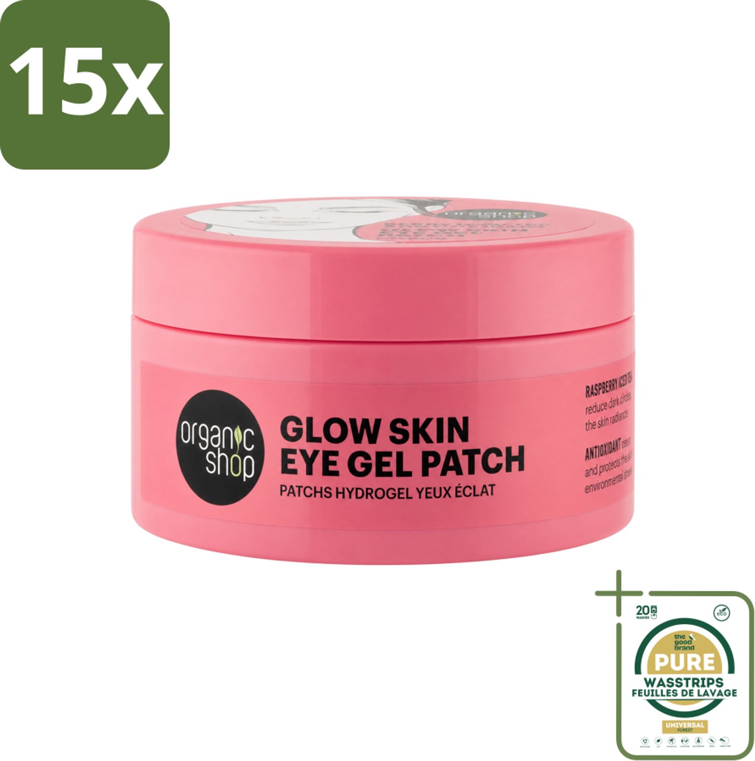 15 x Organic Shop - Eye Gel Patch Berry Iced Tea & Antioxidant - Kalmerend en Hydraterend - 60 Patches - Wasstrips - Oogverzorging - Wallen - Vermoeidheid - Hydratatie - Antioxidanten