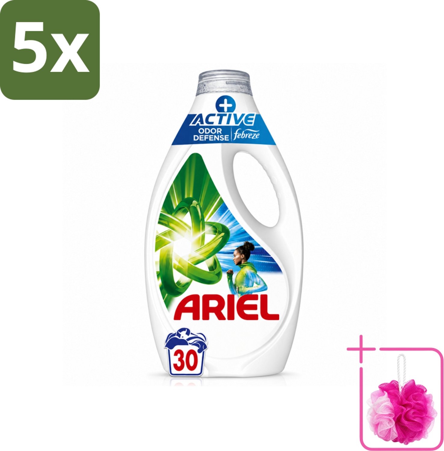 5 x Ariel - Vloeibaar Wasmiddel - +Actieve Odor Defense - 30 Wasbeurten - 1,35 liter - Bulkverpakking - Wasmiddel - Douchemop - Geurverwijdering
